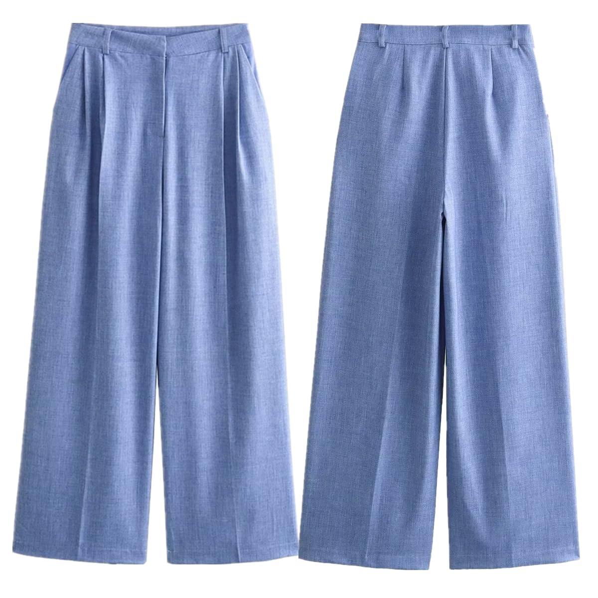 Wide Leg Pants Women Minimalism Sky Blue High Waist Loose Pants for Women Casual Trousers Ladies US Alpha