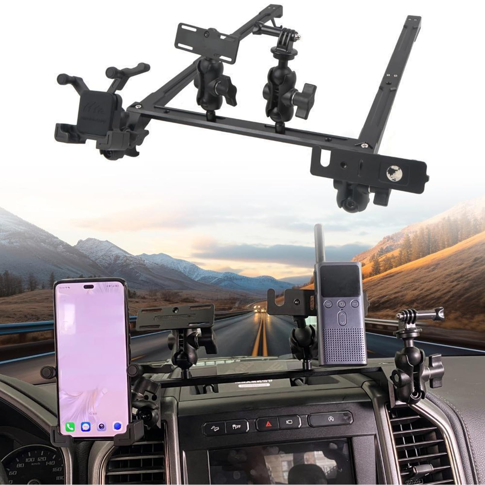 ITrims for Ford F-150 F150 2015-2020 Car Phone Holder Integrated Center Console Dash Mount Kit Multi-Device Radio Mount