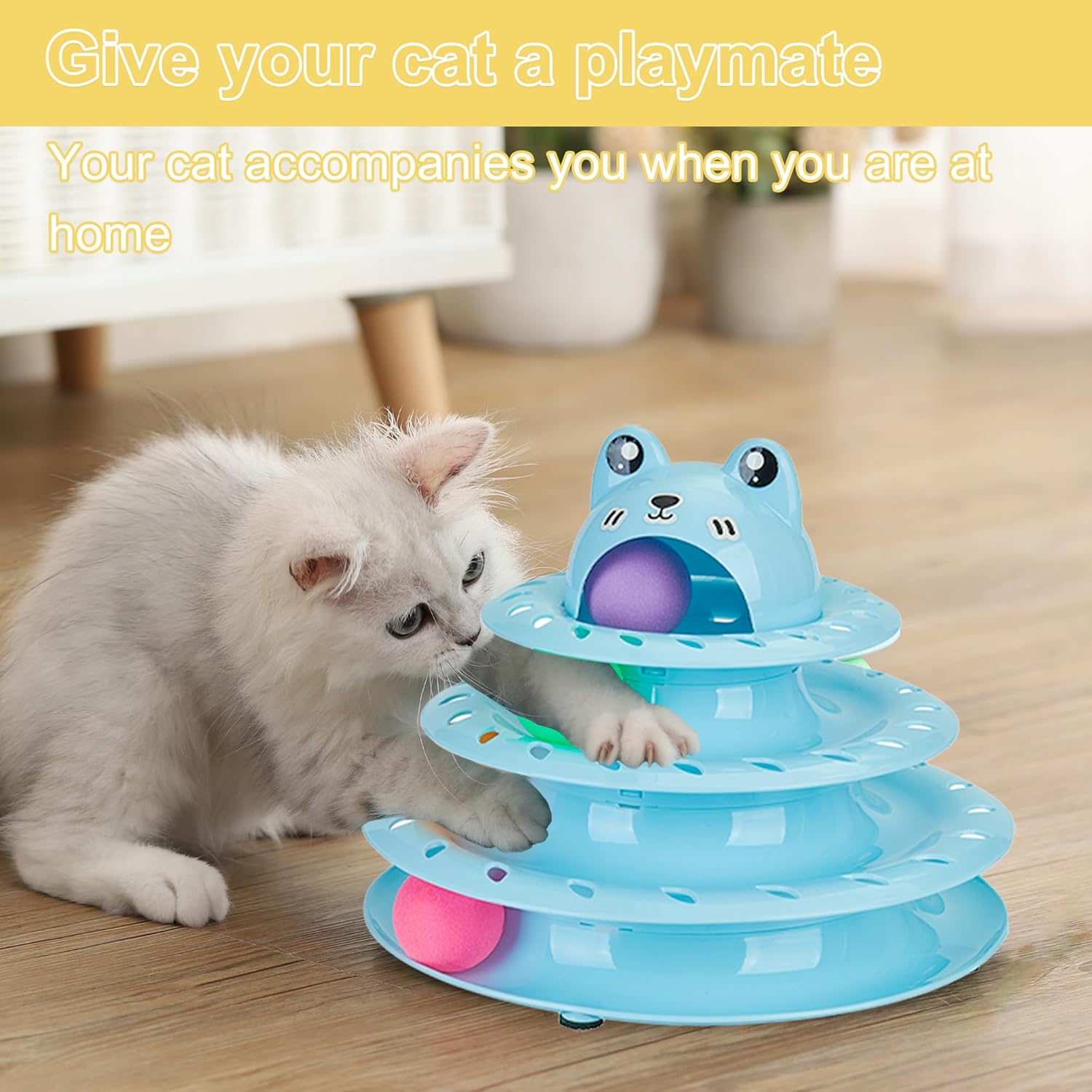 Gefryco Cat Toys 4-Tier Roller Track, Turntable Cat Tower Toy with Colorful Chase Balls, Multi-Level Interactive Cat Toys for Bored Indoor Adult Cats, Fun Puzzle Kitten Exercise Toys Self Play Blue image 6 of 6 B0DMP5JBPH