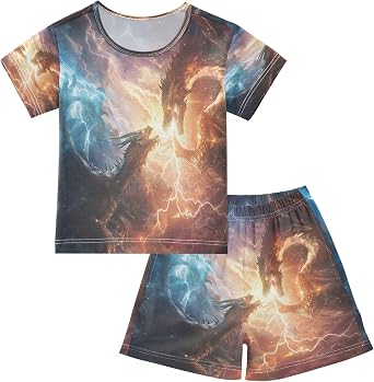 Wolf Night Kids Pjs Set Boys Girls Summer Short-Sleeve Sleepwear Pajamas 2PCS