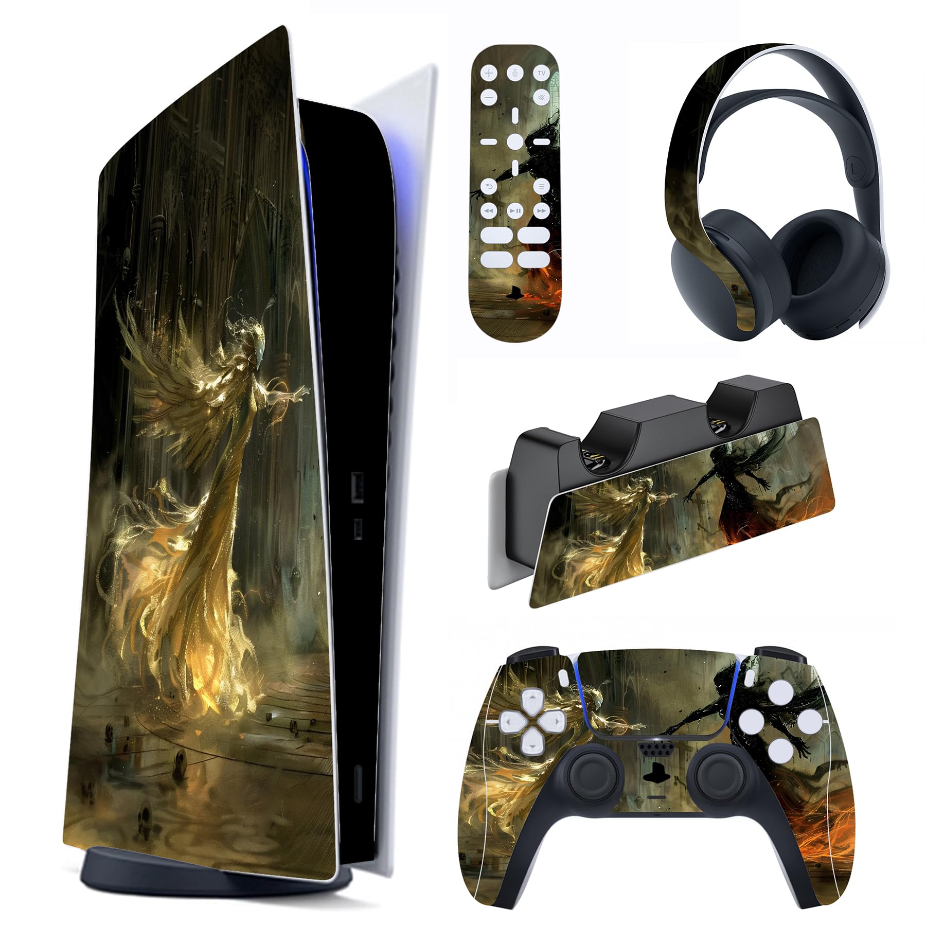 PlayVital Pegatina Completa para ps5 Edición Digital - Calcomanía Vinilo para Consola, Control, Estación de Recarga, Control Remoto y Audífonos, Adhesivo Piel (Dragón Ink Spirit) — view 22