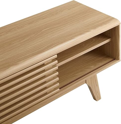 Miniatura 8 de Mueble para televisor de 48 pulgadas Modway Render, de estilo moderno de mediados de siglo con perfil bajo, color roble