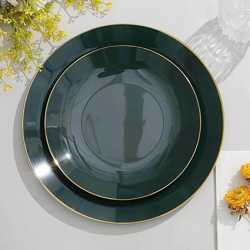 Miniatura 51 de Efavormart - Paquete de 10 platos redondos de plástico martillado transparente de 9 pulgadas para aperitivos de postres con borde dorado, plato