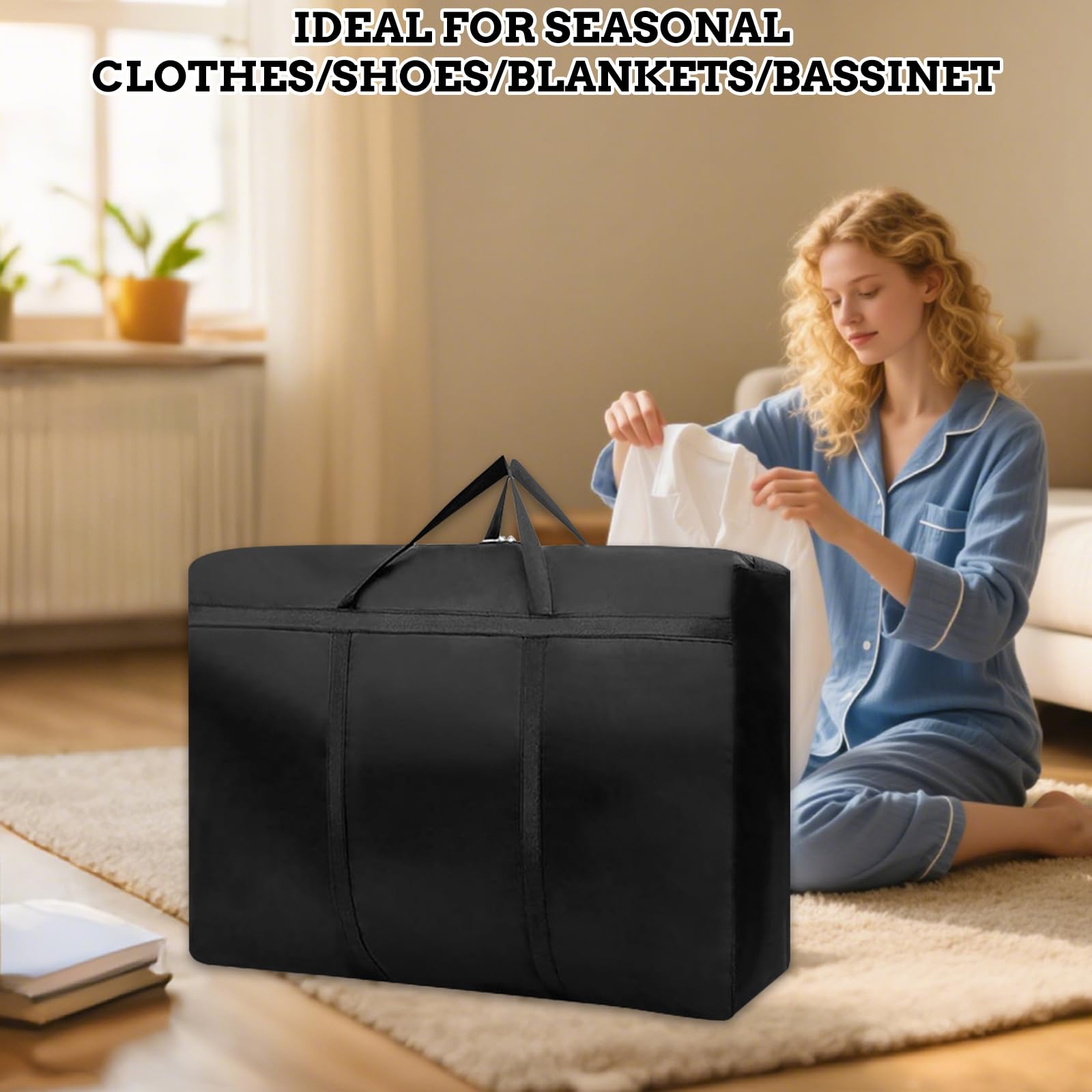 4 sacchetti da 180 l, extra grandi, 600D, Oxford Heavy Duty con chiusura lampo, borsa da viaggio, pieghevole, per coperte, vestiti, biancheria da letto, 100 x 58 x 28 cm