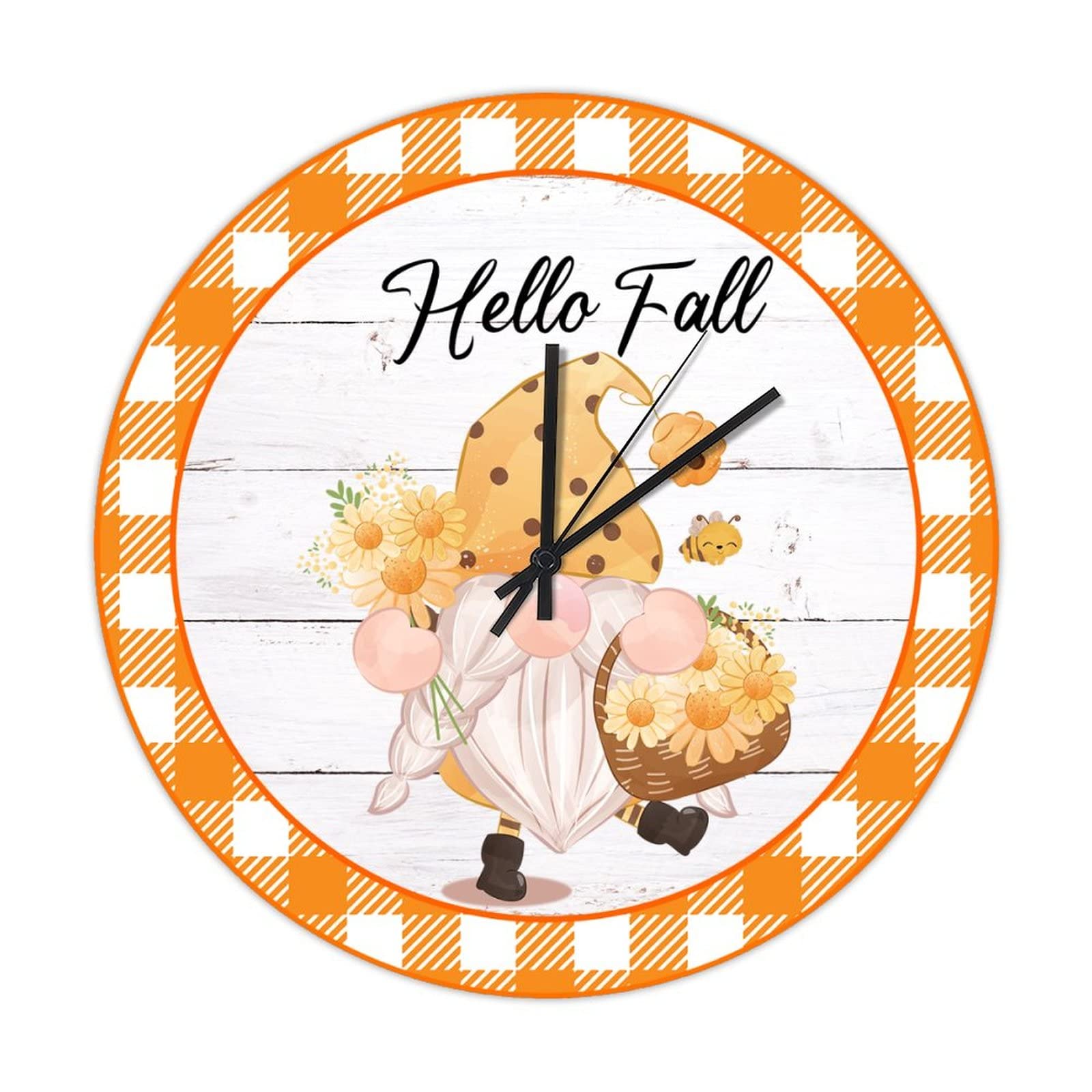 Horloge ronde en bois feuilles d'automne orange à piles
