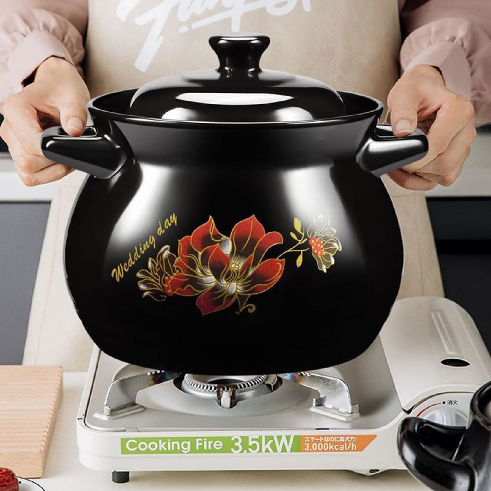 Olla De Barro Para Cocinar Con Tapa - Cazuela De Cerámica Para Bibimbap, Sopa y Platos Calientes - Resistente Al Calor - 7.3L