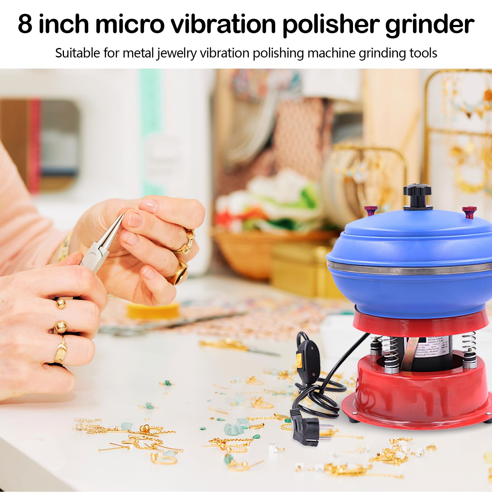 Poliermaschine Polierer, 3,5L 8 Zoll Elektrischer Stein Vibrations Tumbler Schmuck Vibrations Poliermaschine Metallpolierer Hochleistungs Industriepolierer Schmuckpolierer Mit Schmirgel-Schleifmittel