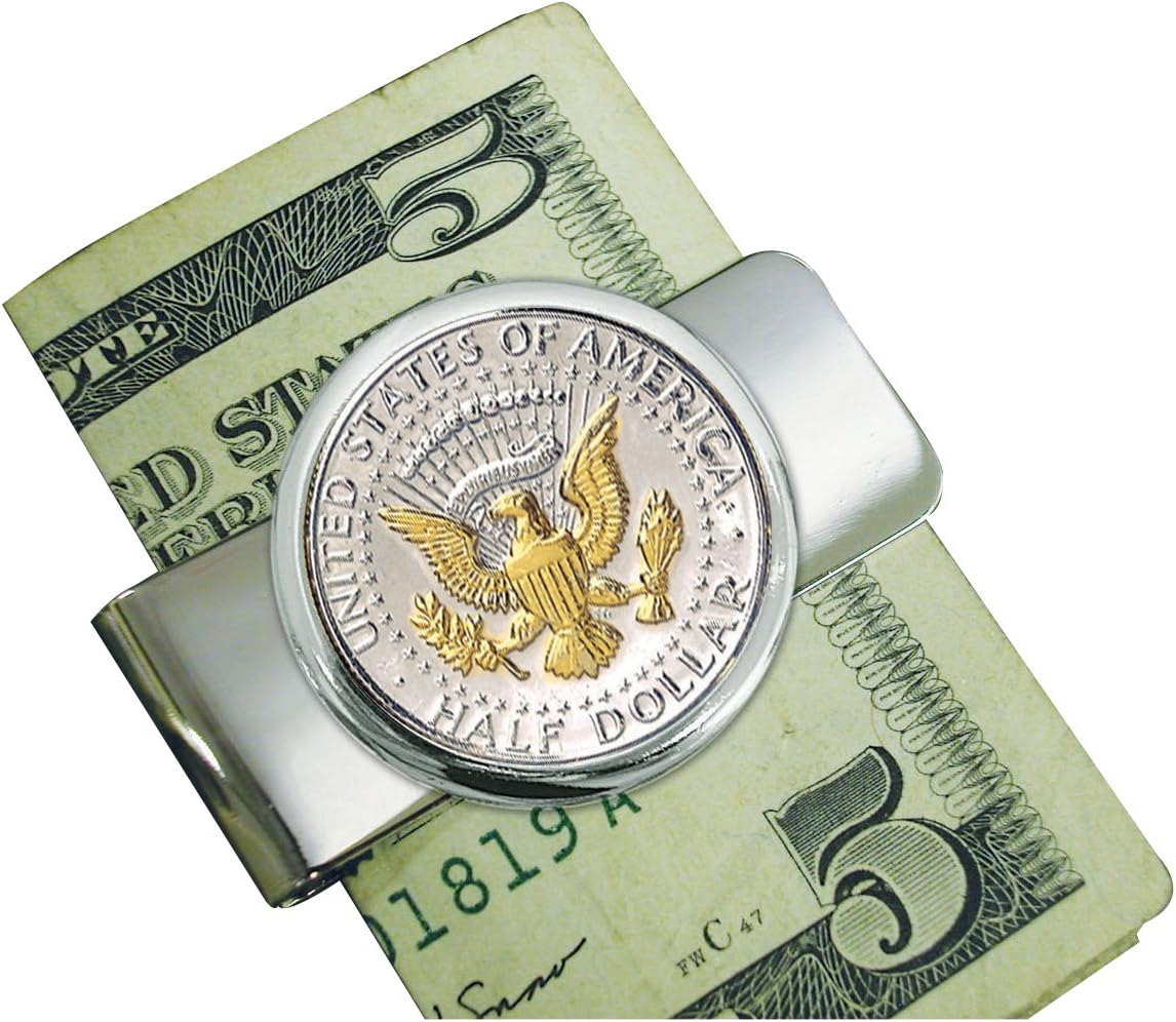 American Coin Treasures Silver-Layered Presidential Money Clip - Elegant JFK Half Dollar Gold Tone Coins for Cash and Bills | Bundle of Three | Comes with Certificate of Authenticity