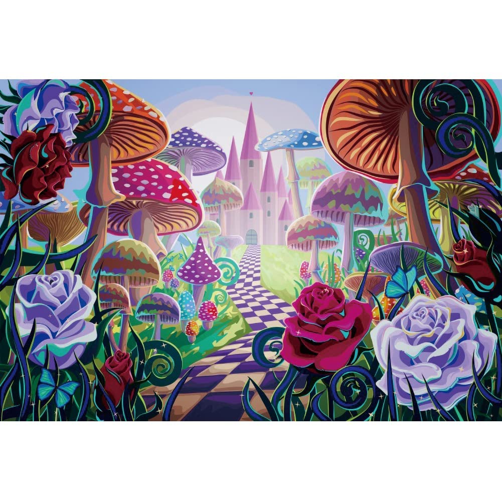3 x 2,1 m Märchen Pilz Schloss Hintergrund Frühling Bunte Blumen Hintergrund Kinder Mädchen Prinzessin Geburtstag Party Zubehör Dekoration Babyparty Banner Fotoautomaten Studio Requisiten