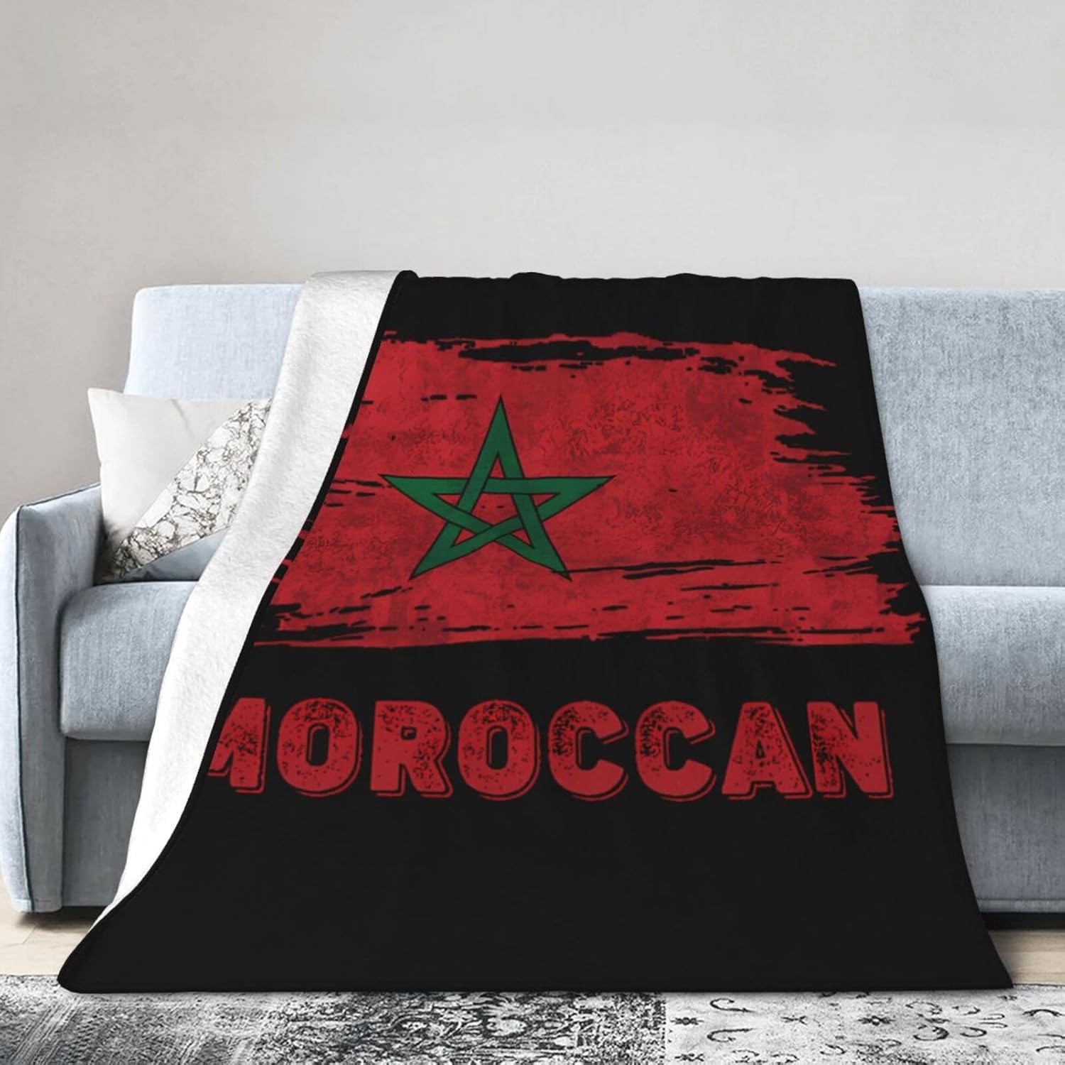 Warm Ultra-Soft Moroccan Flag Flannel Blanket,Black All Season Throw Blanket Home Decor Gifts for Sofa Couch Bed Living Room 50"X40"
