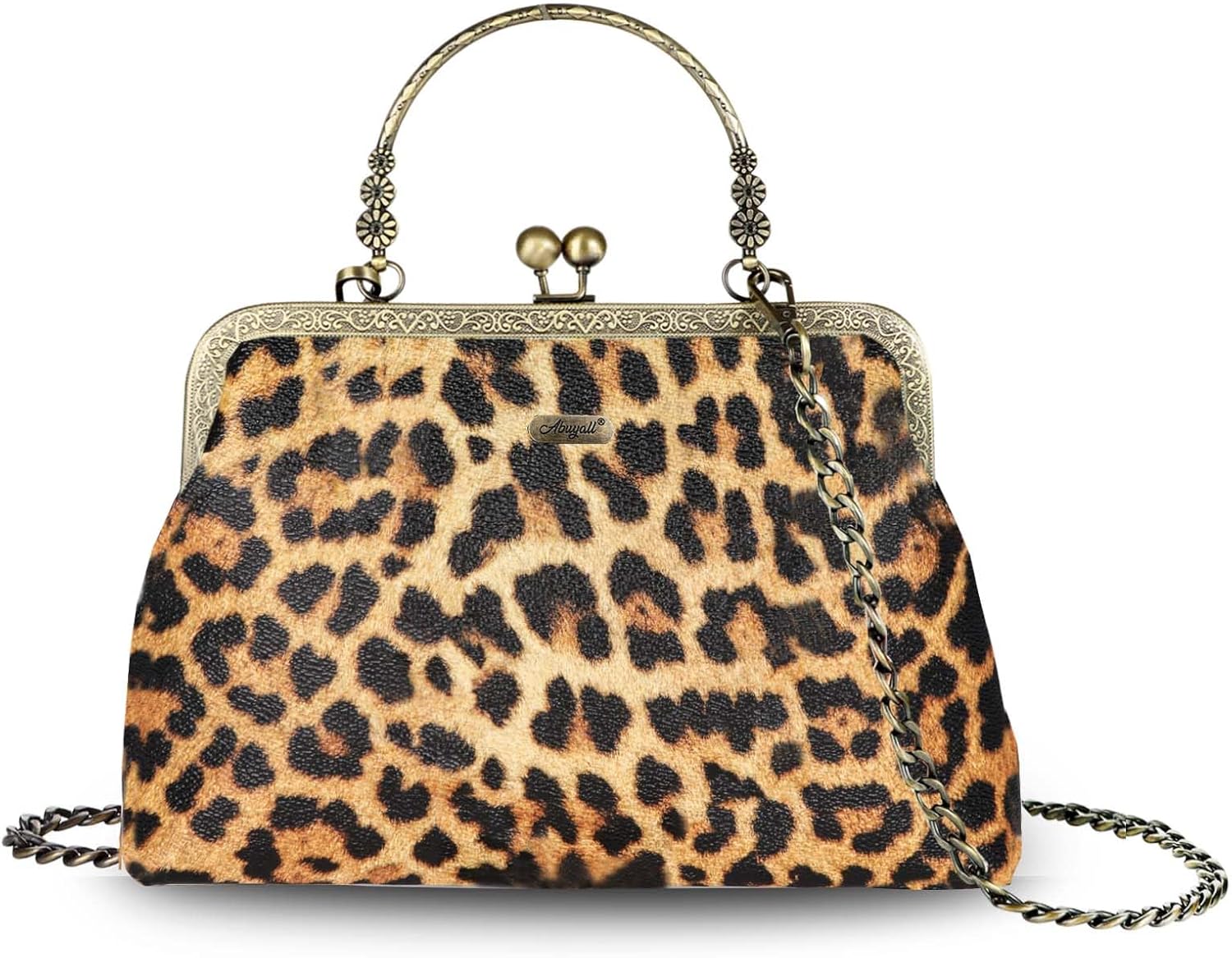 Leopard Print Bag Vintage Purse Leather Kisslock Purses and Handbag for Women Small Cheetah Leopard-print Medium - Image 9