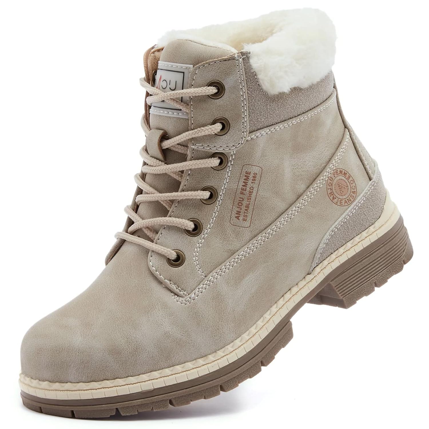 ANJOUFEMME Womens Hiking Snow Winter Boots - Waterproof Work Ankle Boots for Women Comfortable Warm Fur Boots for