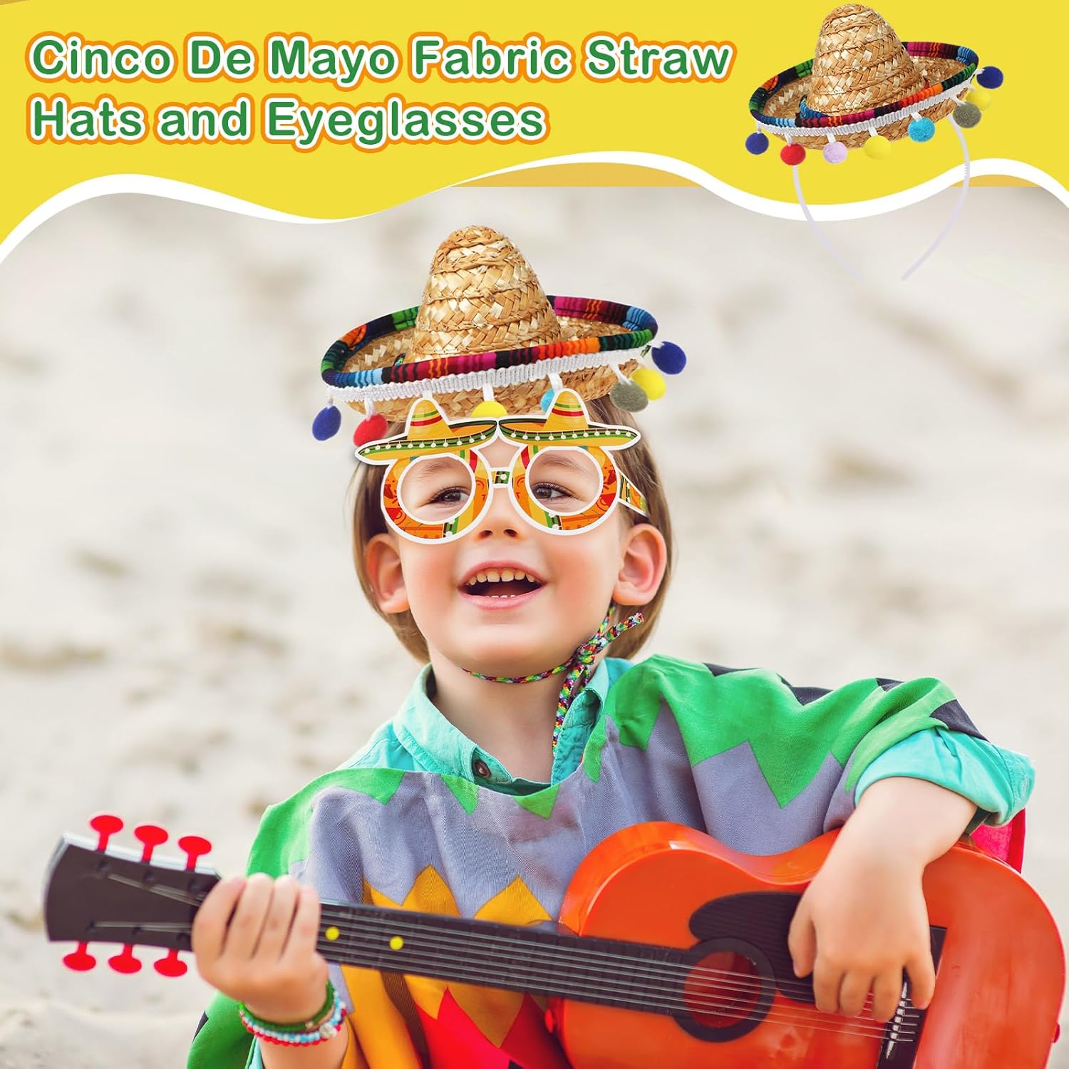 Syhood 24 Pcs Fiesta Party Supplies Cinco De Mayo Sombrero Headband Hats Eyeglasses for Mexican Theme Decoration Accessories