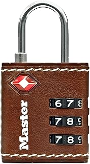 Master Lock (マスターロック) 南京錠 TSAロック ダイヤル 暗証番号設定 小型 レザー調 本体幅32mm 吊高内径19mm スーツケース 旅行鞄 海外旅行用鍵 防犯 4692JADBRN ブラウン