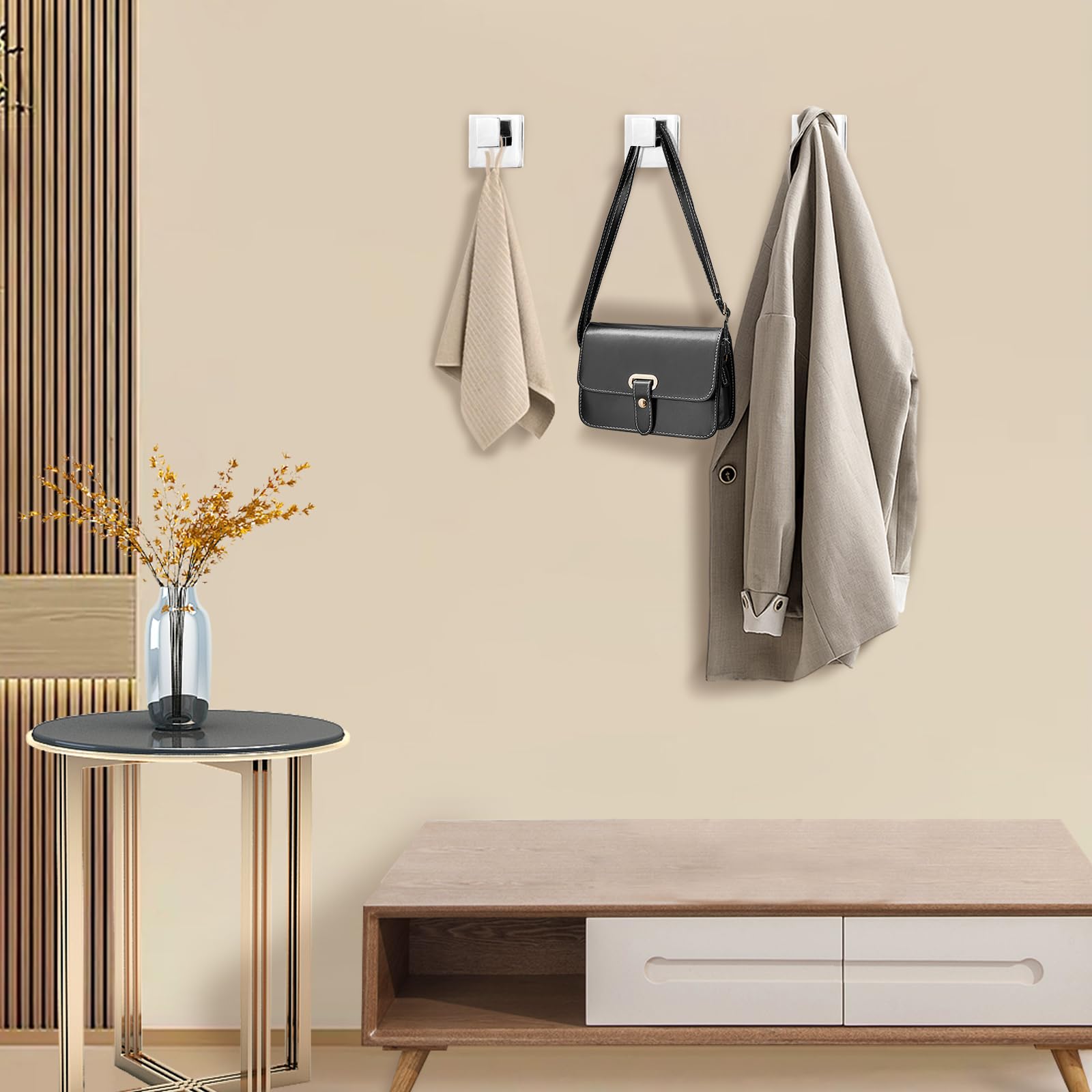 IBosins 4 Pack Towel Hooks Hand Towel Holder for Bathroom Wall Livingroom Bedroom Kitchen Closet Heavy Duty Stainless Steel Hook Hanger for Robe Bath Towel - Image 4