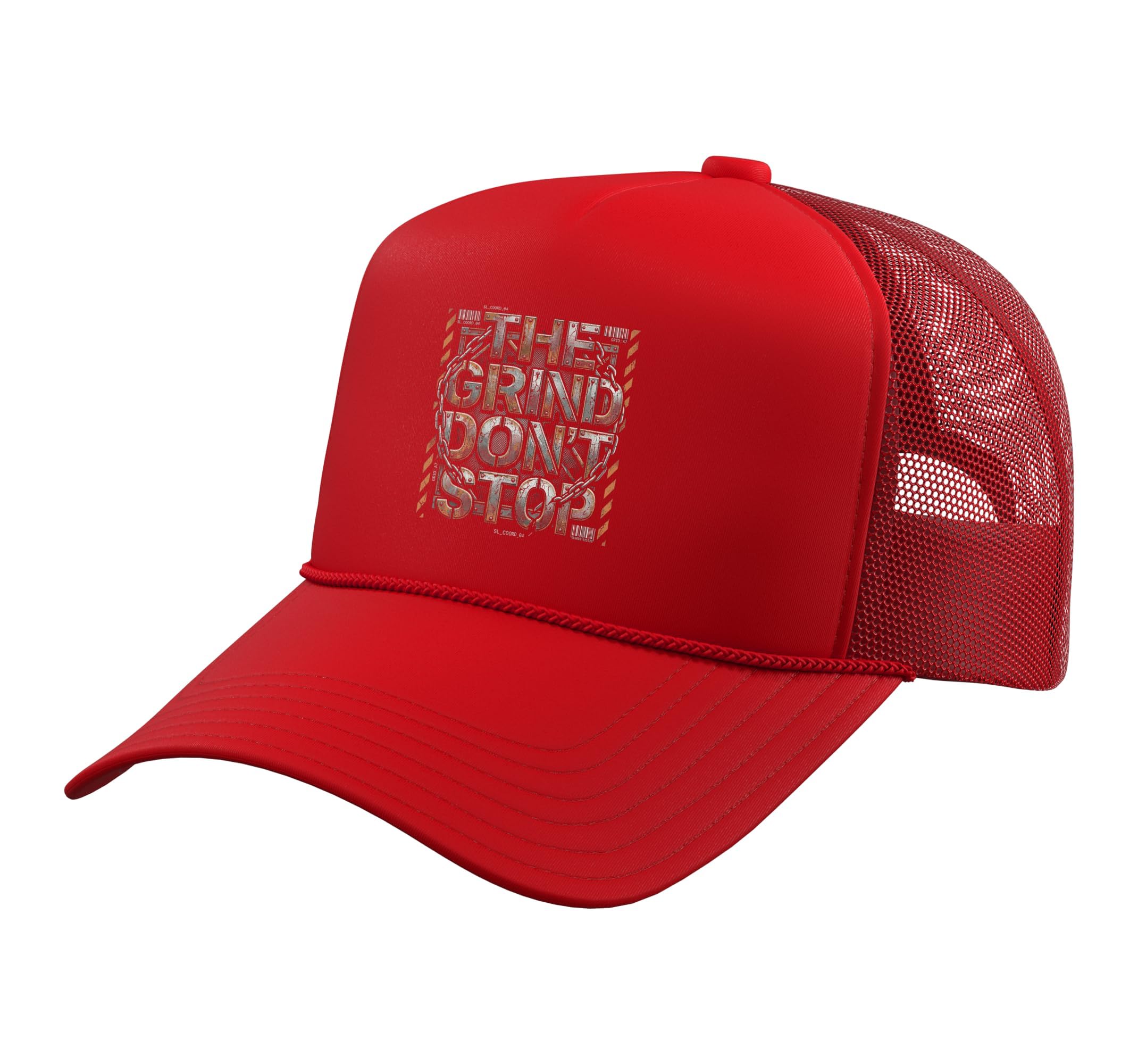 The Grind Don't Stop Tshirt Urban Streetwear Hiphop Ghetto Trucker Hat with Adjustable Mesh Back