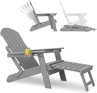Vista 75 de YEFU Juego de 4 sillas Adirondack ajustables con reposapiés, sillas Adirondack ajustables de 5 niveles con otomana retráctil y 2 portavasos, sillas