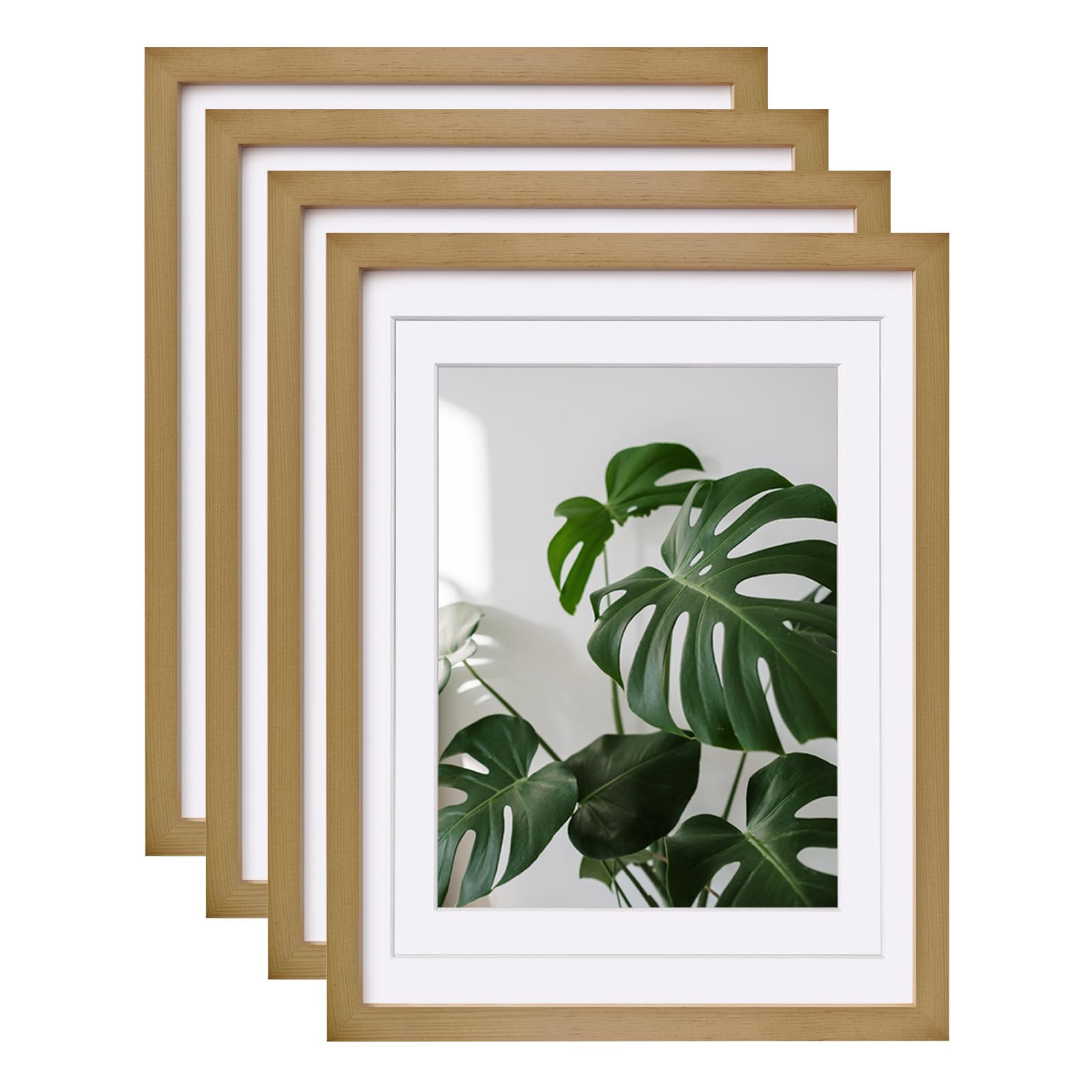 egofine 12x16 picture frame with plexiglass made of solid wood, display pictures 9x12/11x14 with mat or 12x16 without mat set of 4 for tabletop and wall mounting,light brown