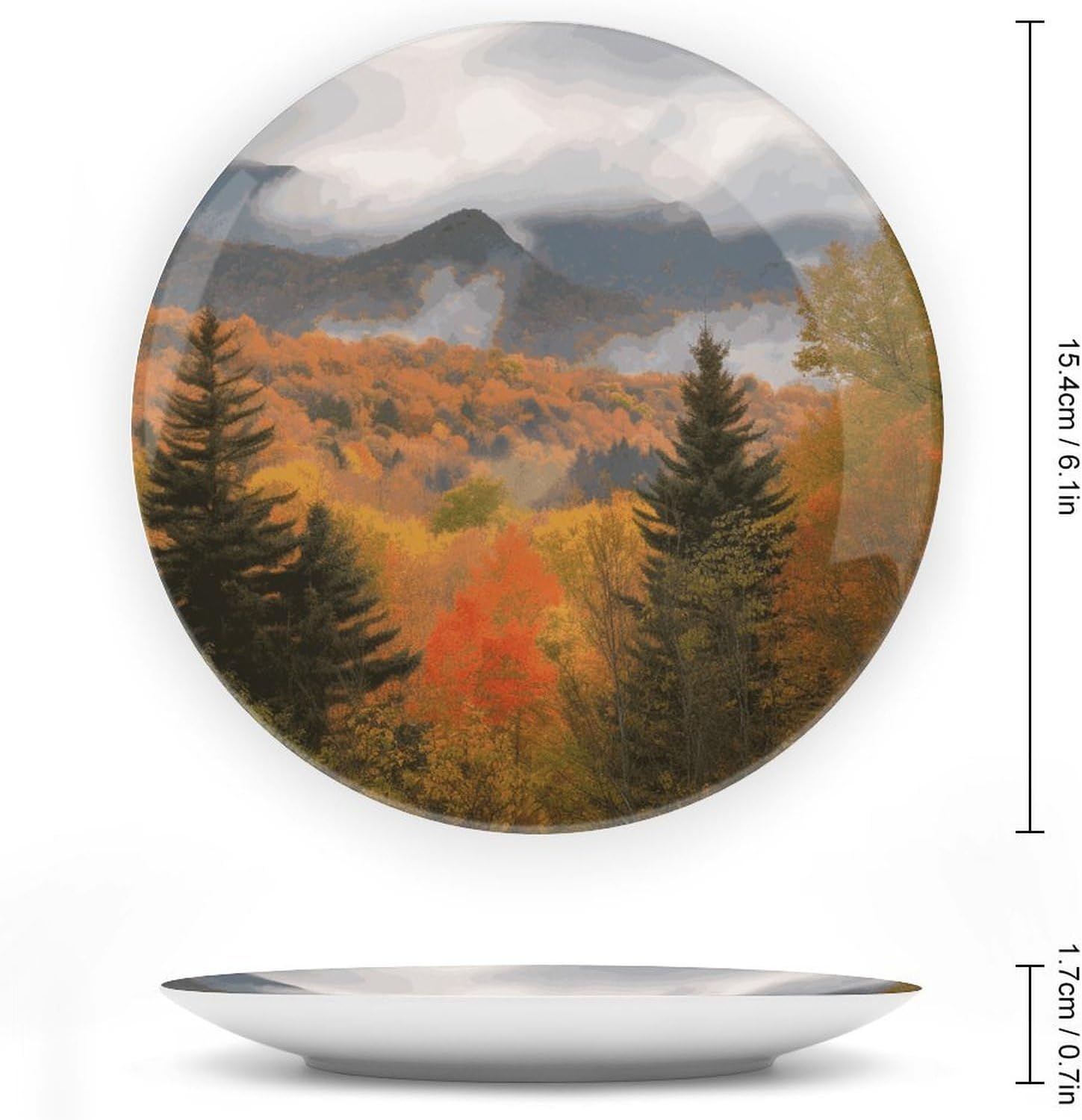 Autumn Foliage Mountains Bone China Decorative Plate Exquisite Ornamental Wall Hanging Platter 6/7/8/10 Inch Vintage Art Ceramic Decor Dish for Home Tabletop Decor Housewarming Gift image 2