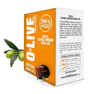 O-Live & Co. - Extra Virgin Olive Oil - Bulk - Smooth Mild and Fruity Flavor - First Cold Pressed - Estate Grown and Bottled - Perfect for Salad Dressings, Marinades, Sauteing, Stir Frying, & Baking - NON-GMO - Kosher - Gluten Free - (5L) 169 Fl Oz - Amazon product rated Grade A