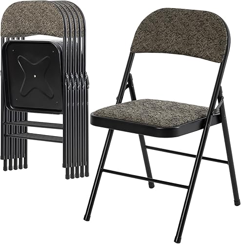 Vista 55 de DUMOS Paquete de 10 sillas plegables acolchadas de cuero, asiento comercial apilable portátil para interiores y exteriores con marco de acero, Caqui