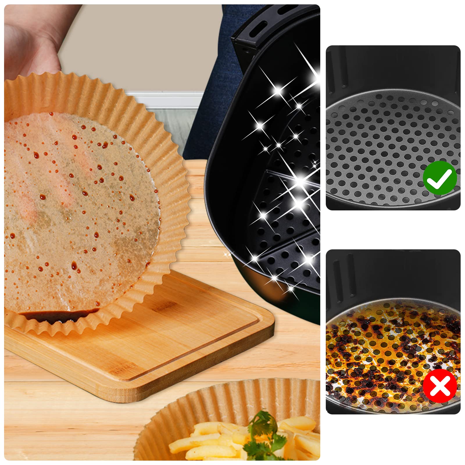 JOPHEK Papier Cuisson Air Fryer 100 Pièces - 20cm Carré, Antiadhésif Et Résistant à La Chaleur