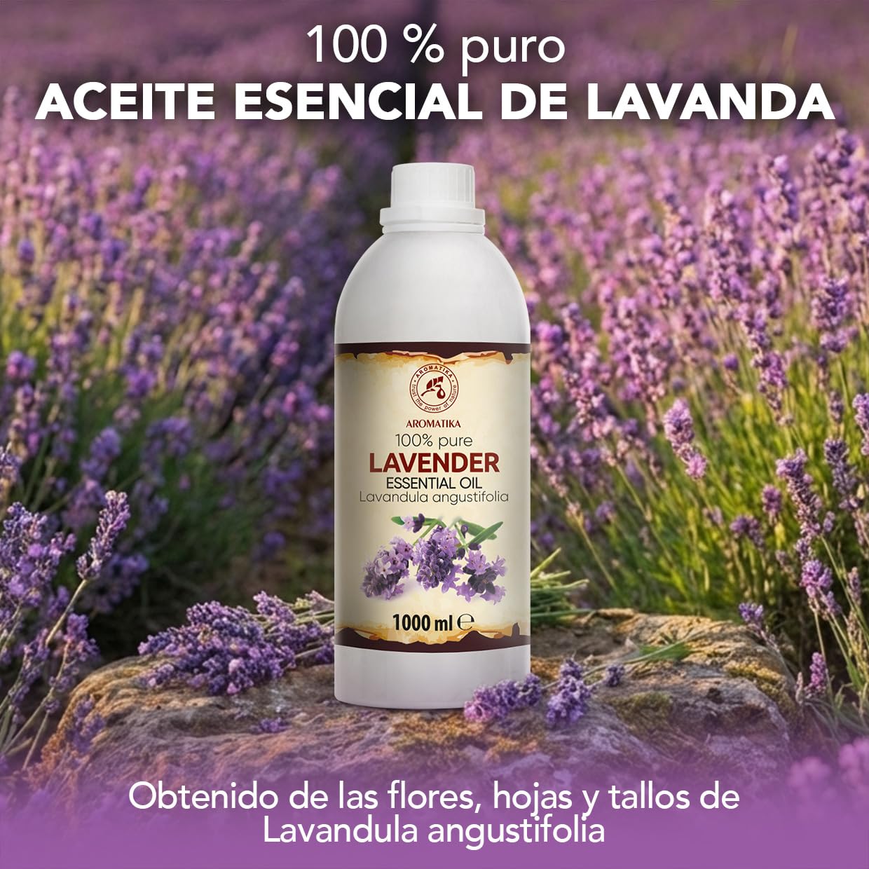 Aceite Esencial de Lavanda 1000ml - Lavandula Angustifolia - Aceites Esenciales Natural para Difusor - Calmante - Relajación - Cuidado Piel - Cuidado de Ropa - Protégé y Refrescas Prendas