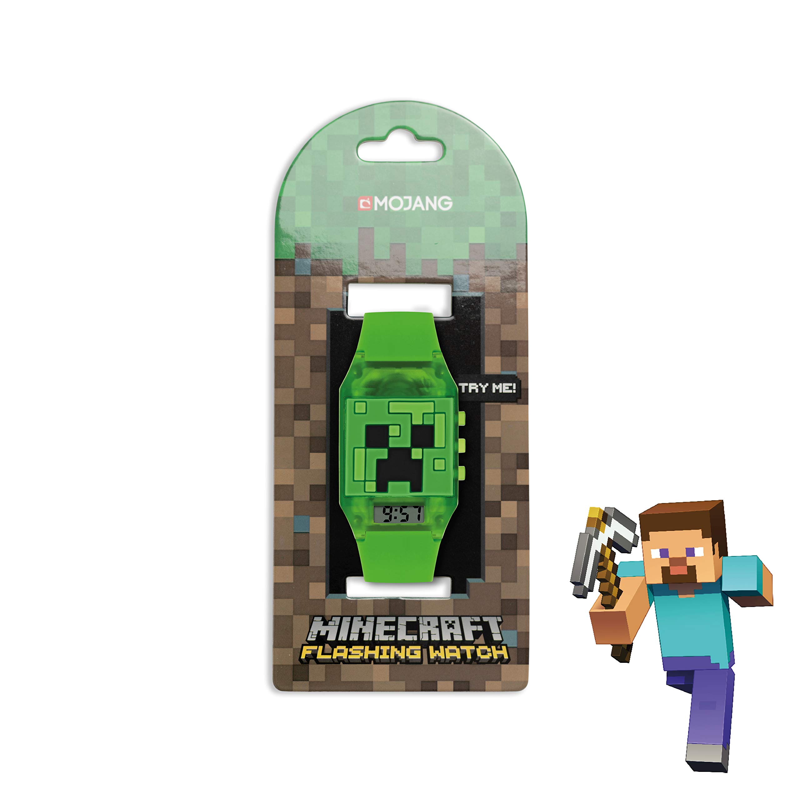 Minecraft Unisex Dziecięcy cyfrowy analogowy zegarek kwarcowy z gumowym paskiem MIN4014, ZIELONY, pasek