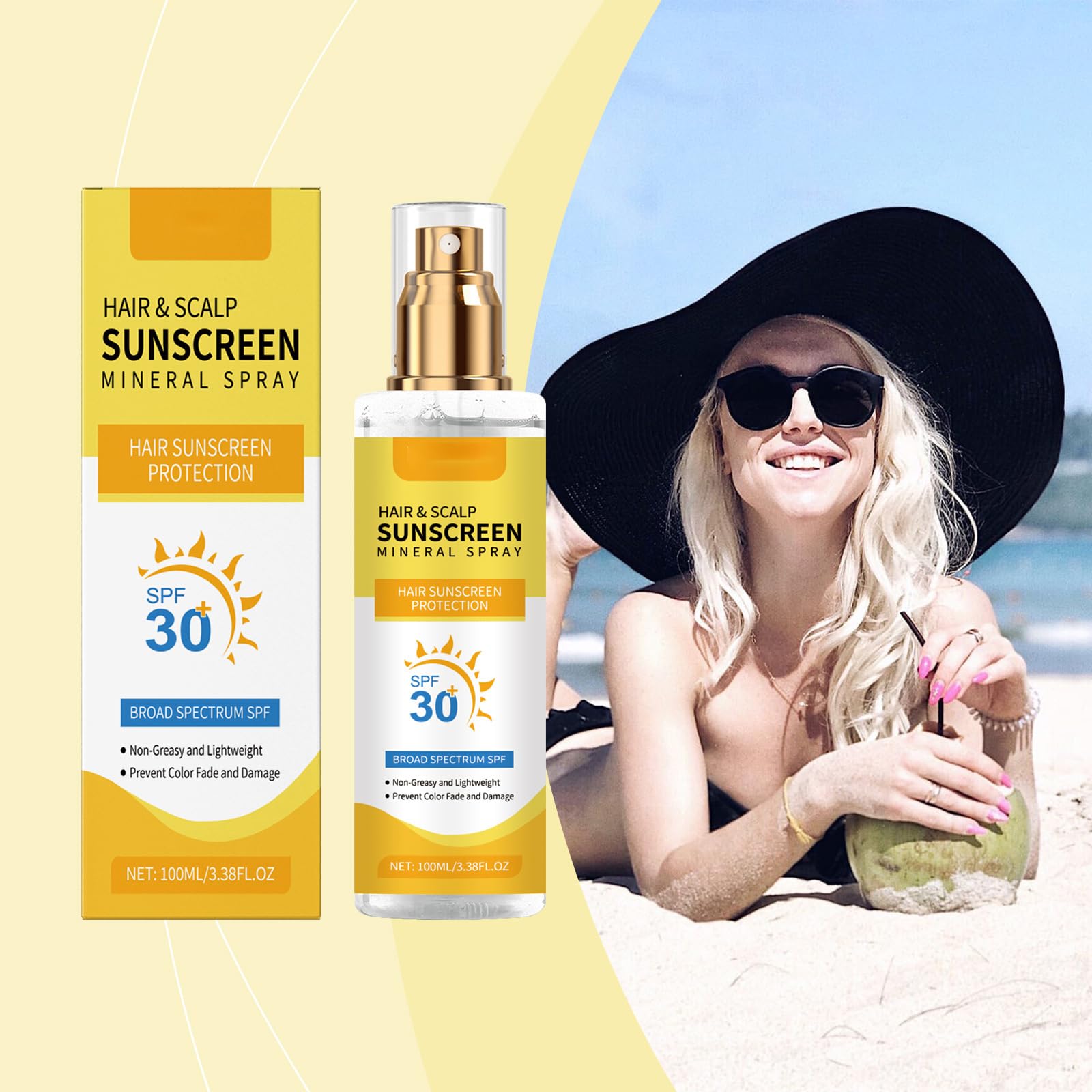 Spray Solare Capelli SPF 30, 4 Pezzi | Protezione UV per capelli colorati, Non grasso e senza peso, Con olio di cocco, Contro secchezza e sbiadimento