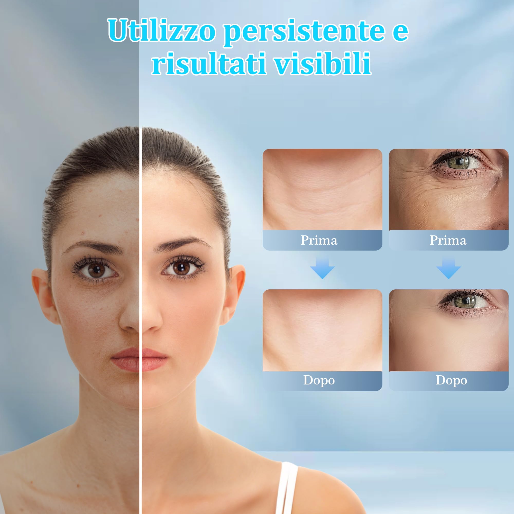 Massaggiatore Viso Antirughe, Dispositivo di Bellezza con 45 ℃ EMS per Lifting e Rassodamento Viso e Collo, Gua Sha Elettrico con 3 Modi LED Terapia Della Luce