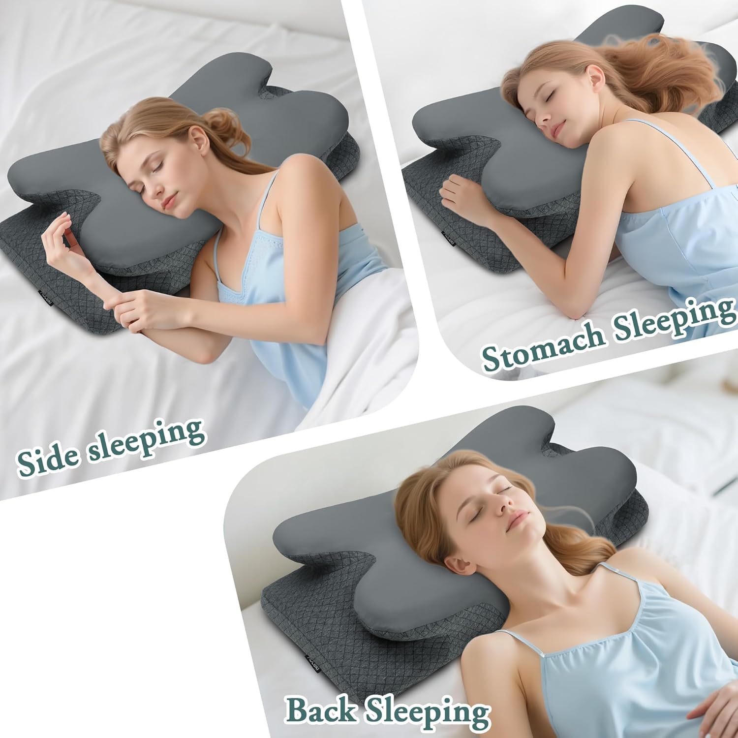 Cervical Neck Pillow for Sleeping,Memory Foam Pillows for Neck Pain Relief,Ergonomic Neck Support Contour Pillow for Side Back Stomach Sleepers,Orthopedic Breathable Pillowcase(Dark Grey) - Image 4