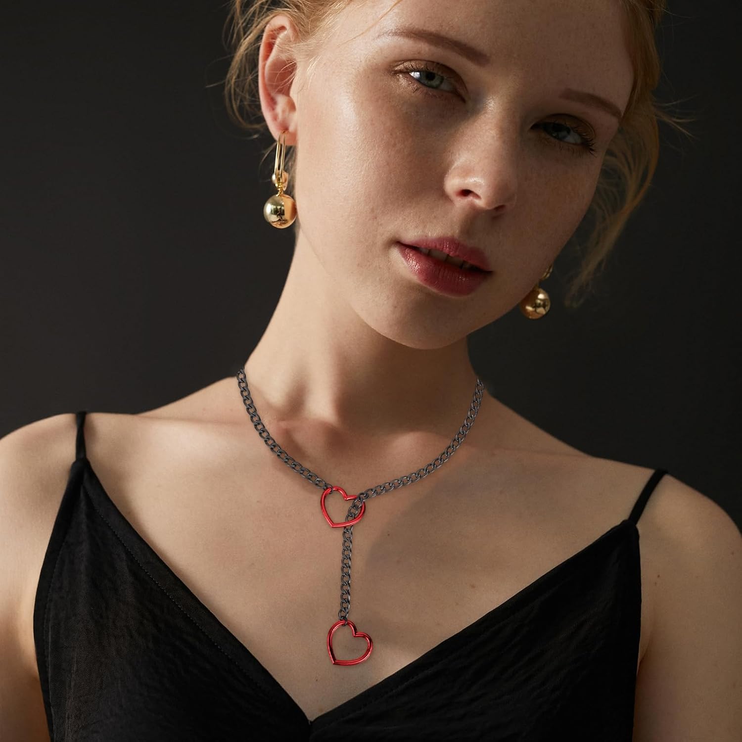 MECCANIXITY Slip Chain Necklace, Cuban Adjustable Y Necklace with Heart O Ring Stainless Steel Chain Chokers for Women Punk Gothic Jewelry - Image 6