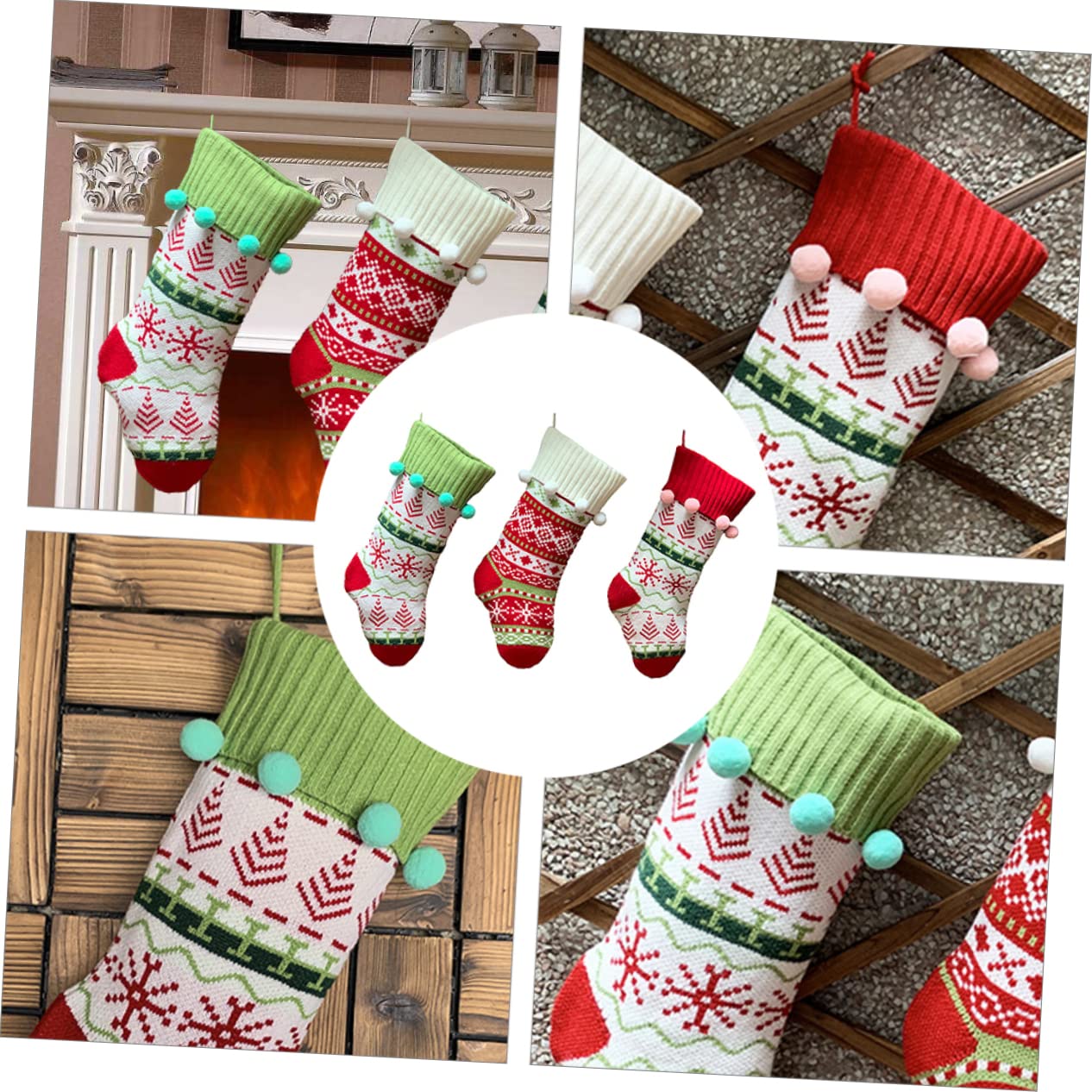 3piezas Calcetines De Punto Navideños De Regalos Decorativas para Árboles De Navidad y