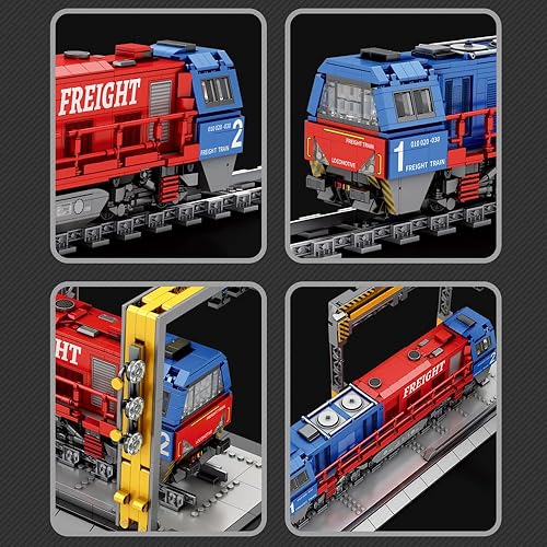 Miniatura 8 de MISINI 66021 Kit de construcción de ladrillos de tren de vapor, 1980 piezas G2000 Locomotora de carga diésel, modelo de juguete con tecnología MOC,