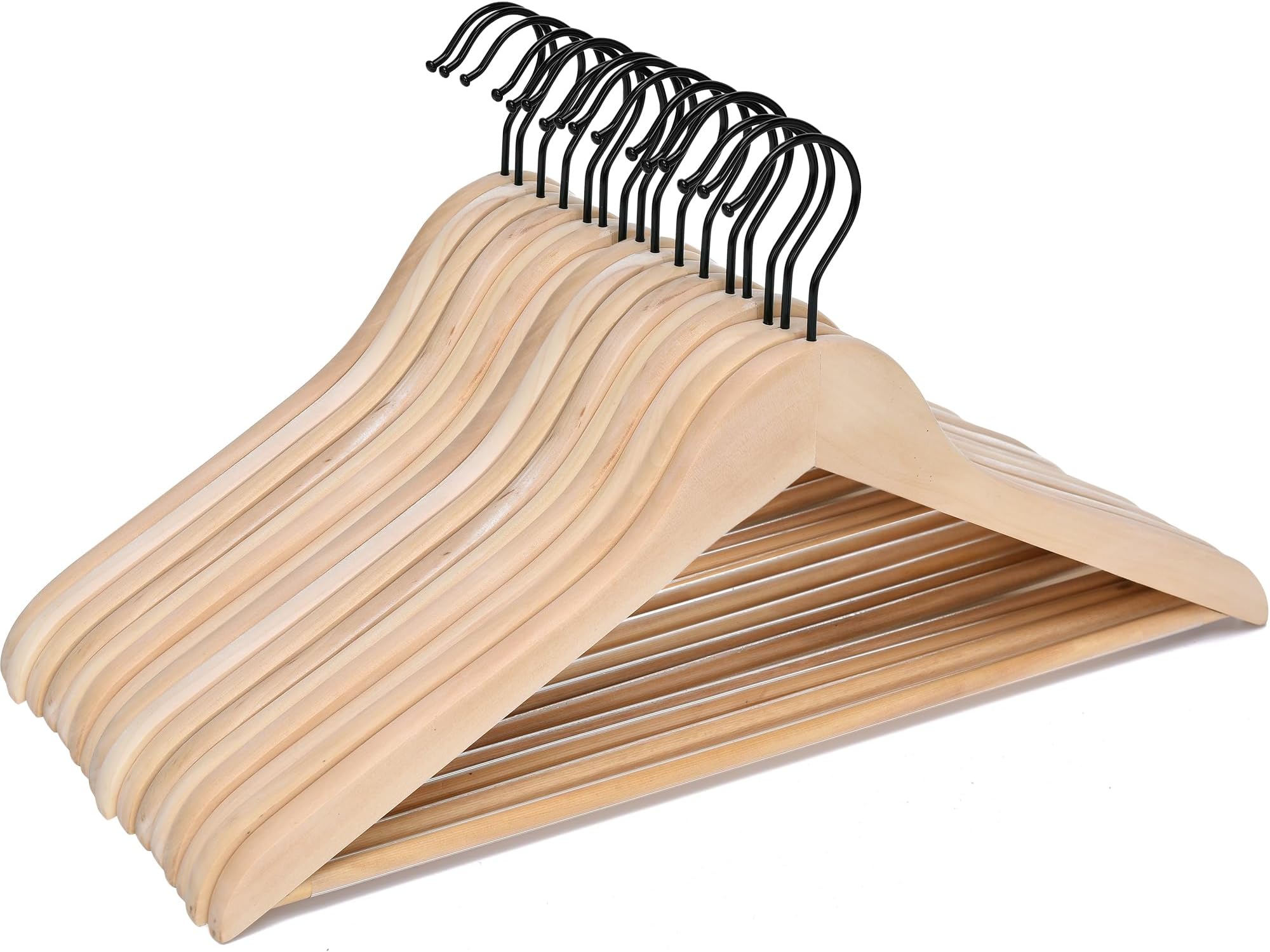 JS HANGER Wooden Coat Hangers, 16 Pack High Grade Wood Suit Hangers with Non Slip Pant Bar - Extra Smooth and Splinter Free, Unvarnished