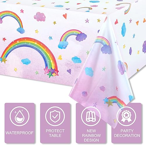 Miniatura 3 de Tegeme Mantel desechable de plástico con diseño de arco iris, impermeable, rectangular, fiesta, carnaval, suministros de decoración, 108 x 54