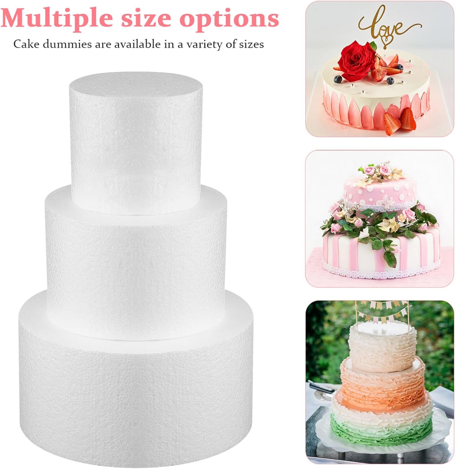 Ciieeo Foam Cake Model for Decorating 7.79X7.79X3.85 Inches Ideal for Wedding Cake Design Birthday Parties Crafts and Baking Displays