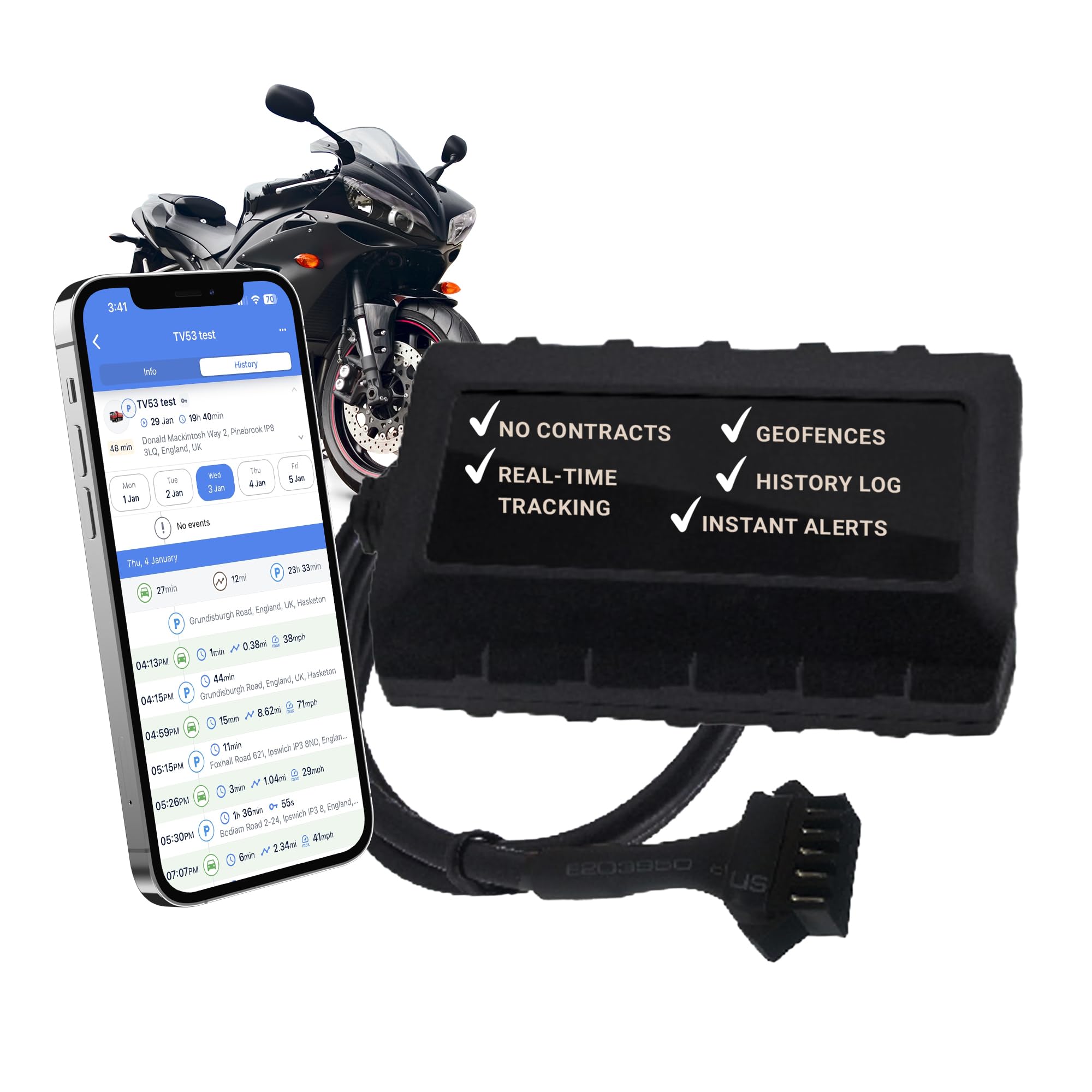TV57 - Dispositivo di monitoraggio veicoli in tempo reale - tracker GNSS compatto impermeabile che supporta BLE 5.1 per il recupero di veicoli rubati, il monitoraggio della moto e altre