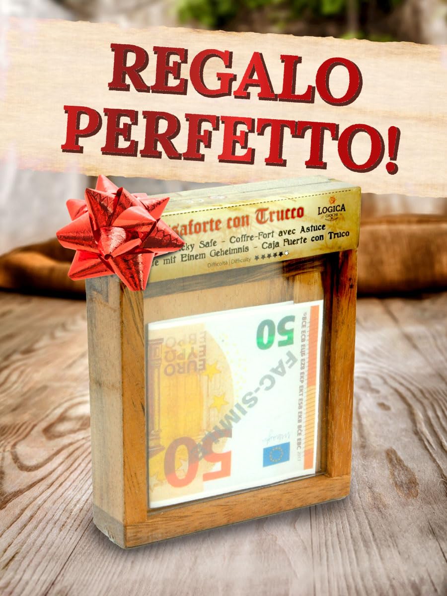 Logica Giochi - Cassaforte con trucco M – Puzzle in legno pregiato, scatola segreta – Diffiicoltà 5/6 Incredibile – Collezione Leonardo da Vinci