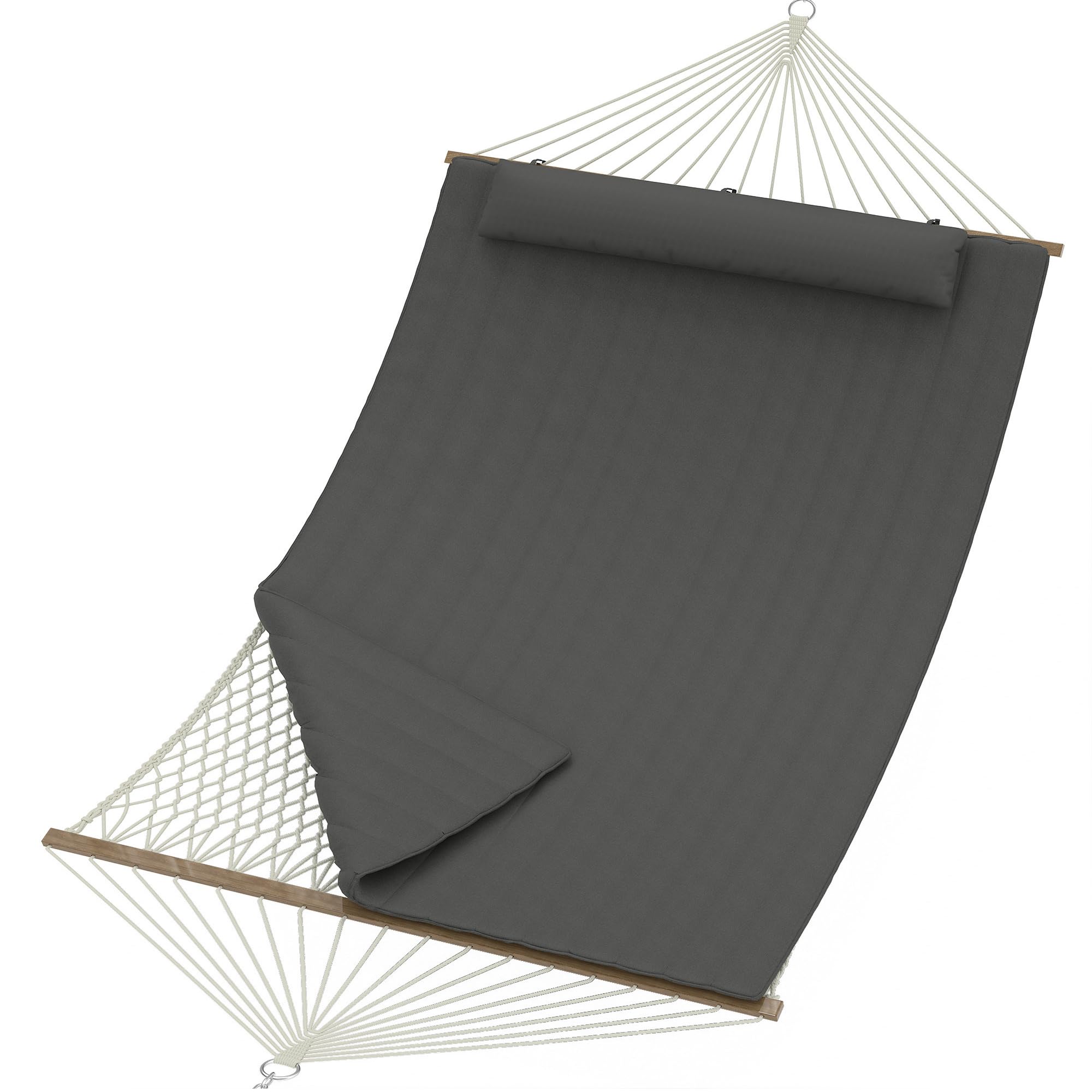 Aptliton Double Hammock, 12FT Quilted Outdoor Swing Bed for 2 People, Removable Ergonomic Pillow, Heavy Duty 450 Lbs for Patio, Garden, Backyard, Dark Grey