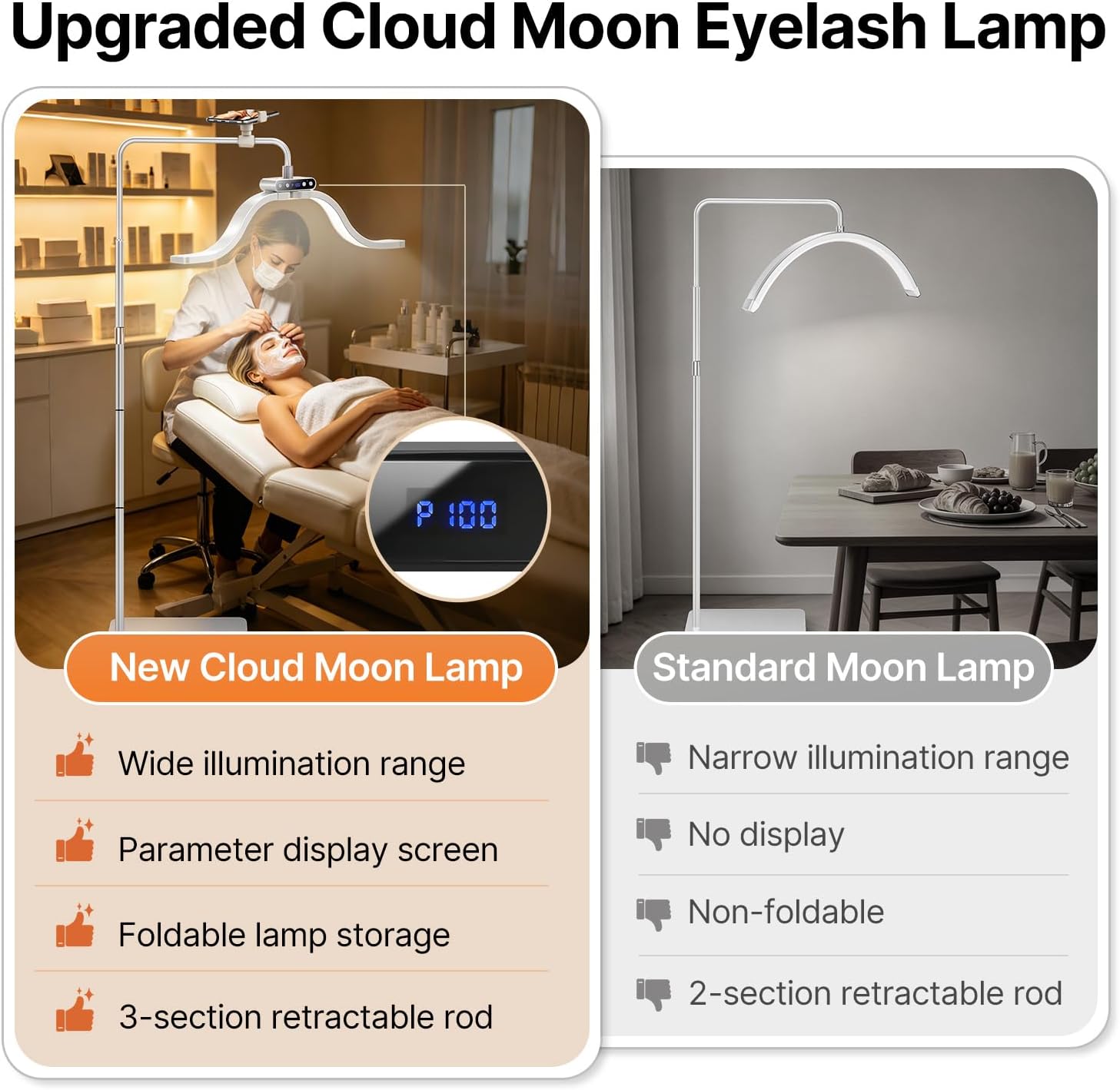 Lash Light for Eyelash Tech-Esthetician Ring Light, Half Moon Light for Led Lash Lamp Extensions, Tattoo Artists, Nail Tech - Cool, Warm Lamp with Adjustable Brightness & Height, Phone Holder (White) image 3