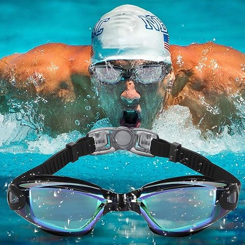 Miniatura 7 de Glasses, Leaking Anti-Fog Indoor Outdoor Swimming Goggles with UV Protection Mirrored Clear Lenses, AdultYouth