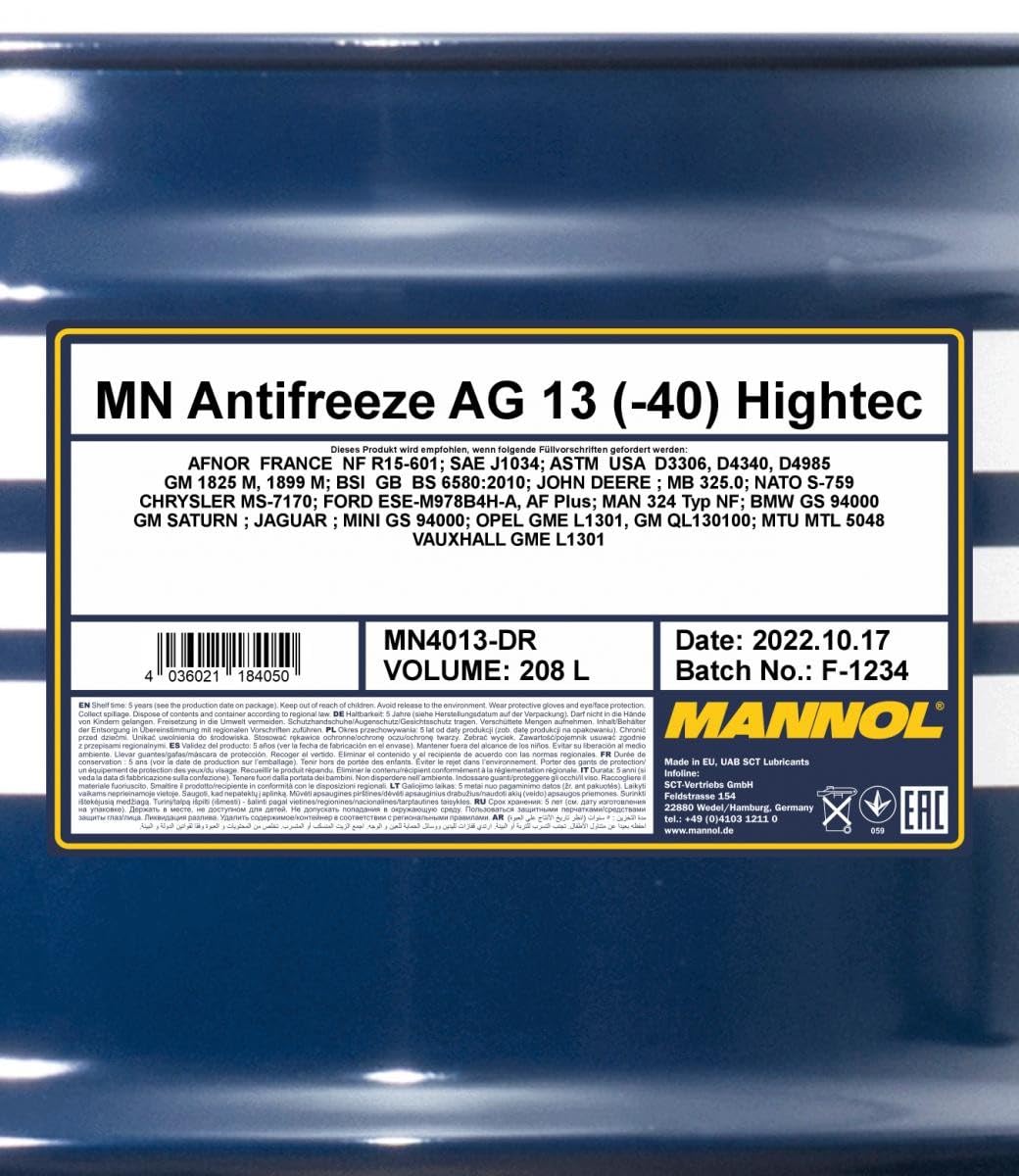 MANNOL MN4013-DR Anticongelante 208L verde