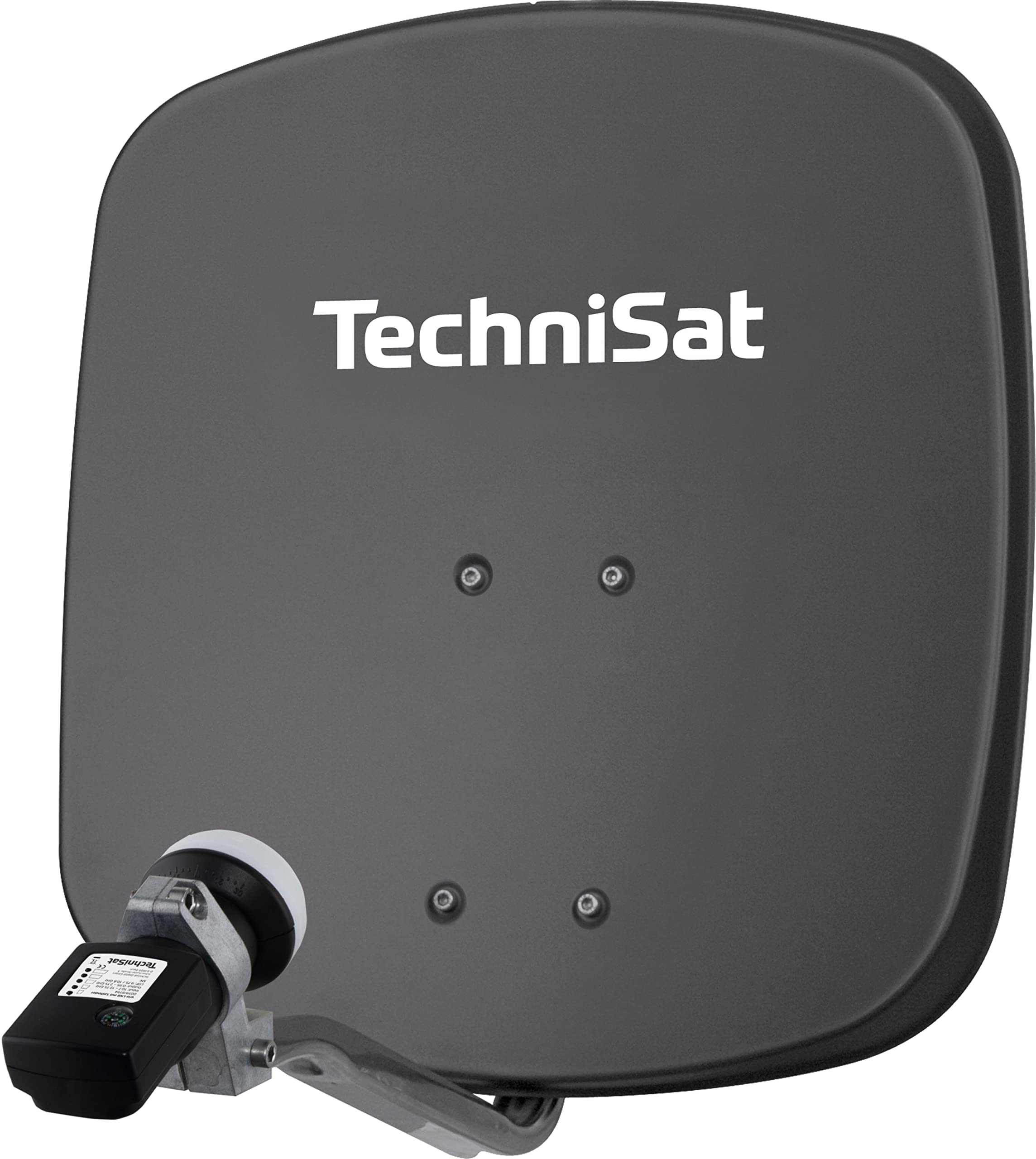 TechniSat DIGIDISH 45 - Antena parabólica para 1 abonado (Sistema de satélite pequeño de 45 cm - Juego Completo con Soporte de Pared, buscador de satélite V/H-LNB y Montaje sobre Tubo) Gris