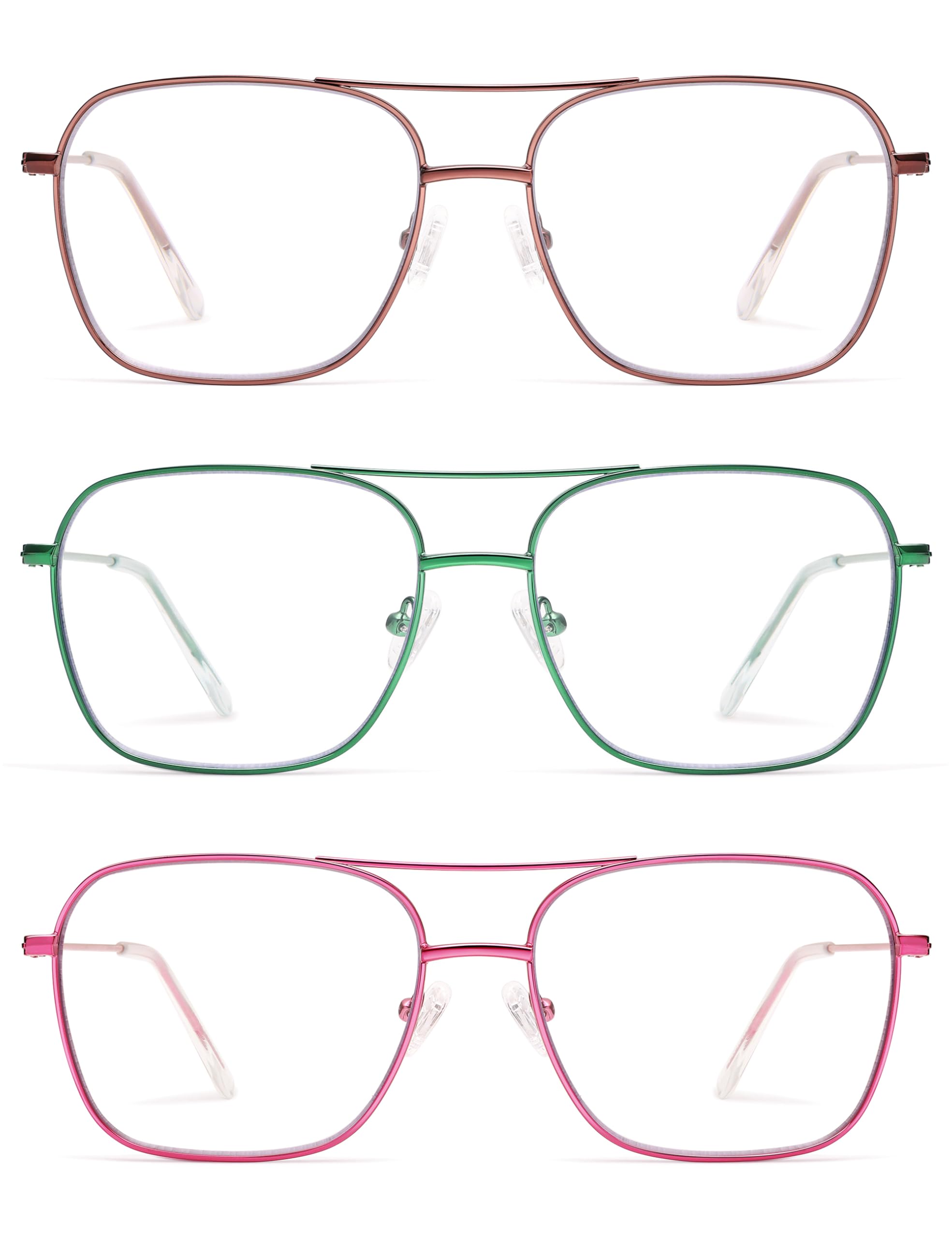 AMOMOMA Retro Reading Glasses for Women Men Aviator Square Blue Light Computer Womens Reader 1.50 2.00 AM6076