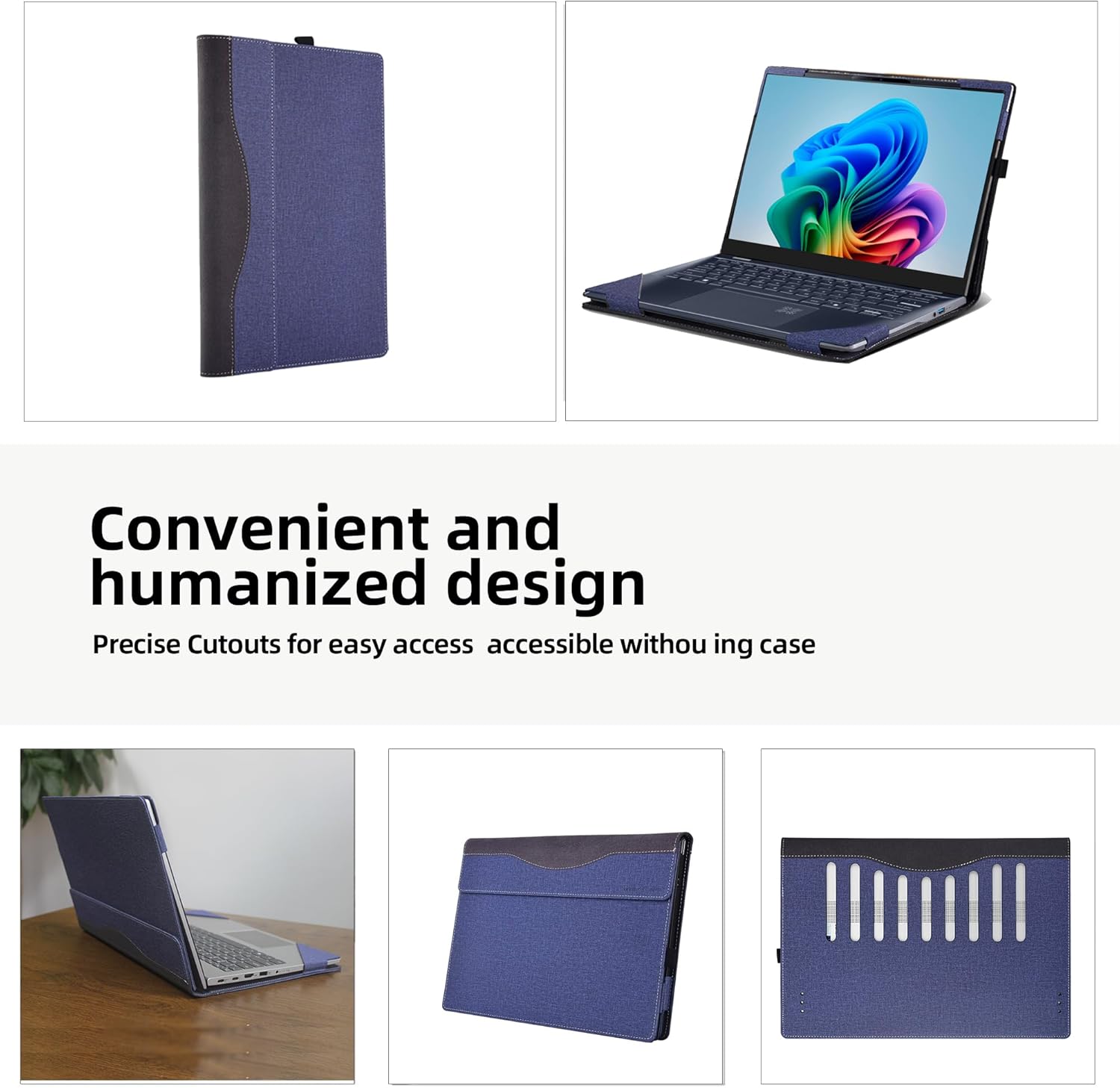 Laptop Case for Acer Swift 14 AI Copilot+ PC | 14.5" All Inclusive Drop Case PU Leather Inside Pocket Cover (Dark Blue)