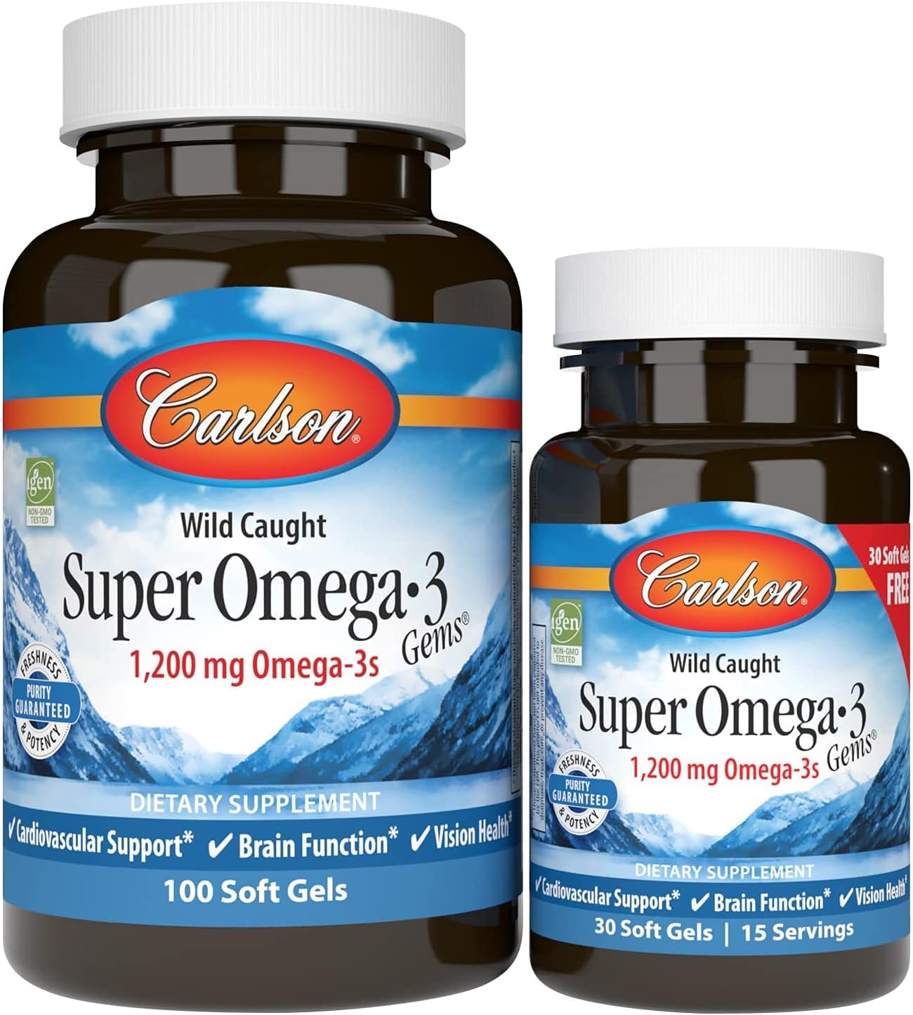 Carlson - Super Omega-3 Gems, 1200 mg Omega-3 Fatty Acids with EPA and DHA, Wild-Caught Norwegian Fish Oil Supplement, Sustainably Sourced Fish Oil Capsules, Omega 3 Supplements, 100+30 Softgels : Health & Household