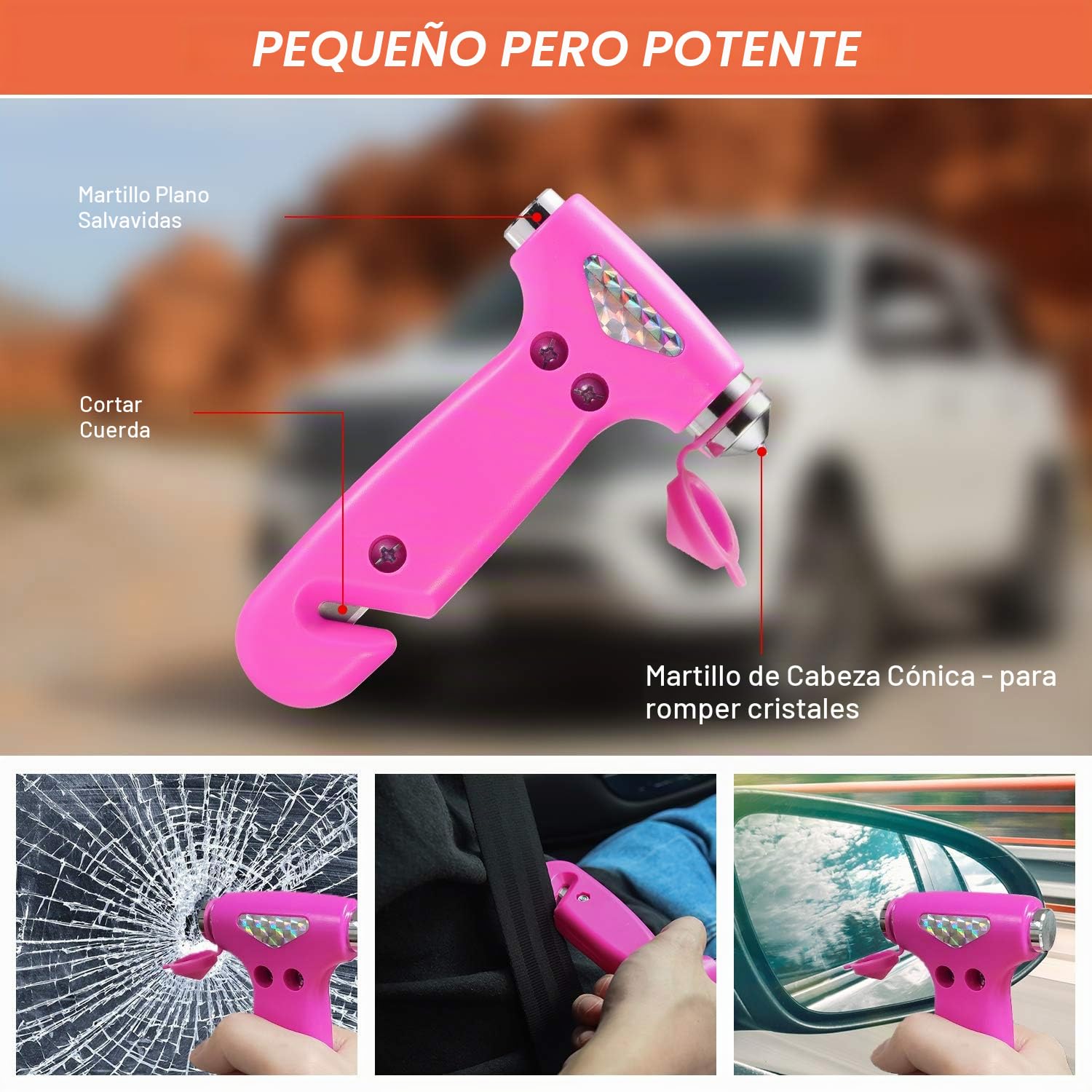 THINKWORK Kit de emergencia de coche para regalos de niña y mujer, kit de asistencia de emergencia rosa con puente de 10 pies, kit de primeros auxilios, martillo de seguridad