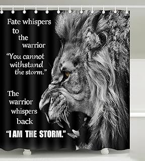72"x 72" Fabric Shower Curtain with Premium Hooks, Waterproof & Washable for Bathroom, Majestic Roar of a Lion Inspirational Quotes Warrior Whispers to Fate I am The Storm Design