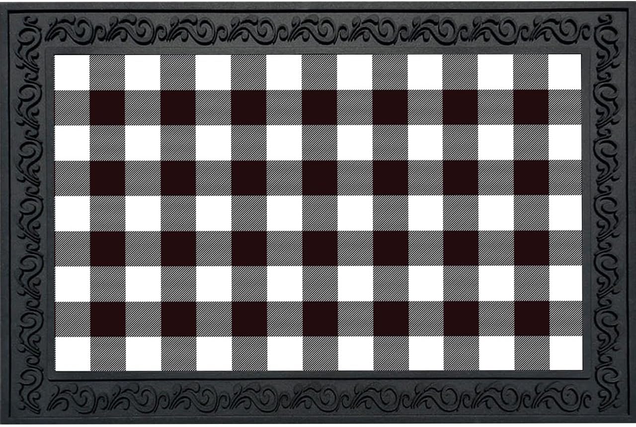 Black and white buffalo check outdoor doormat